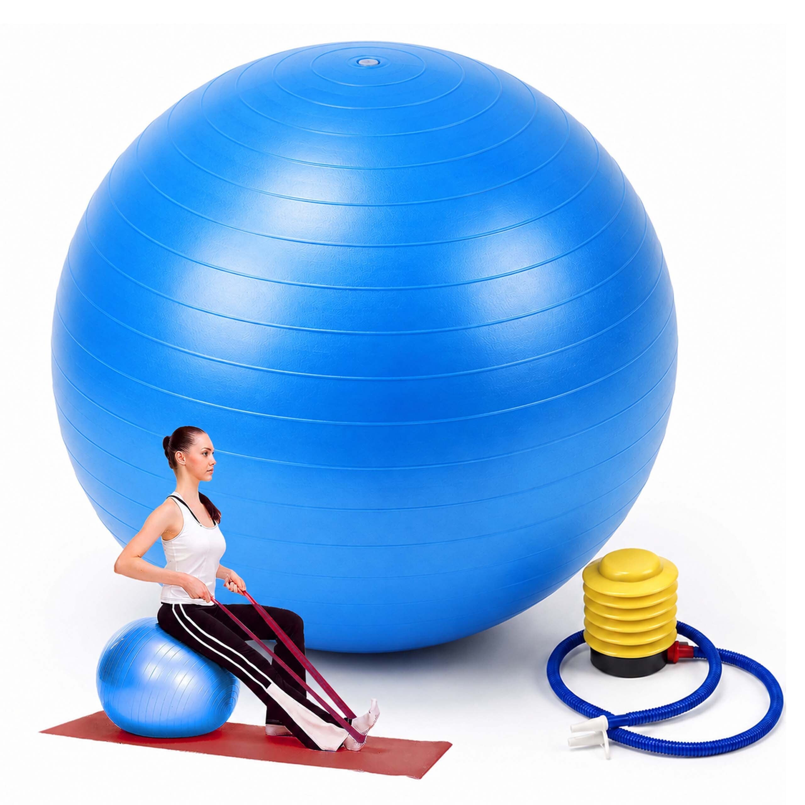 Image of Anti-burst Gymnastics Ball, 75 Cm, Blue, Pvc, Loadable Up To 150 Kg, With Air Pump And Plug, For Yoga, Pilates, Fitness, And Office, Fitness Ball, , Pilates Ball, Relaxdays