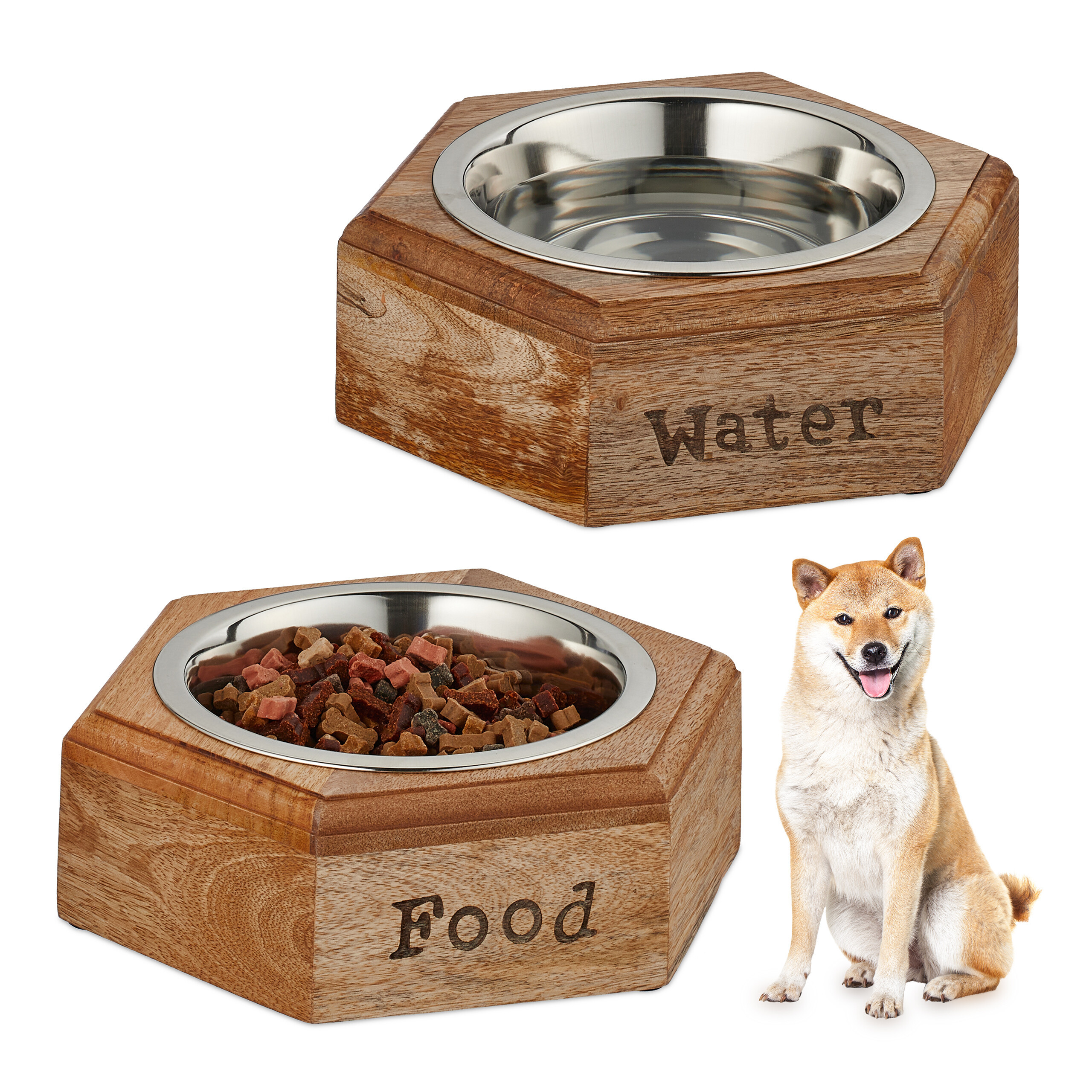 2-piece Dog Bowl Set In Natural/silver - (w)23.5 X (h)7.5 X (d)21 Cm