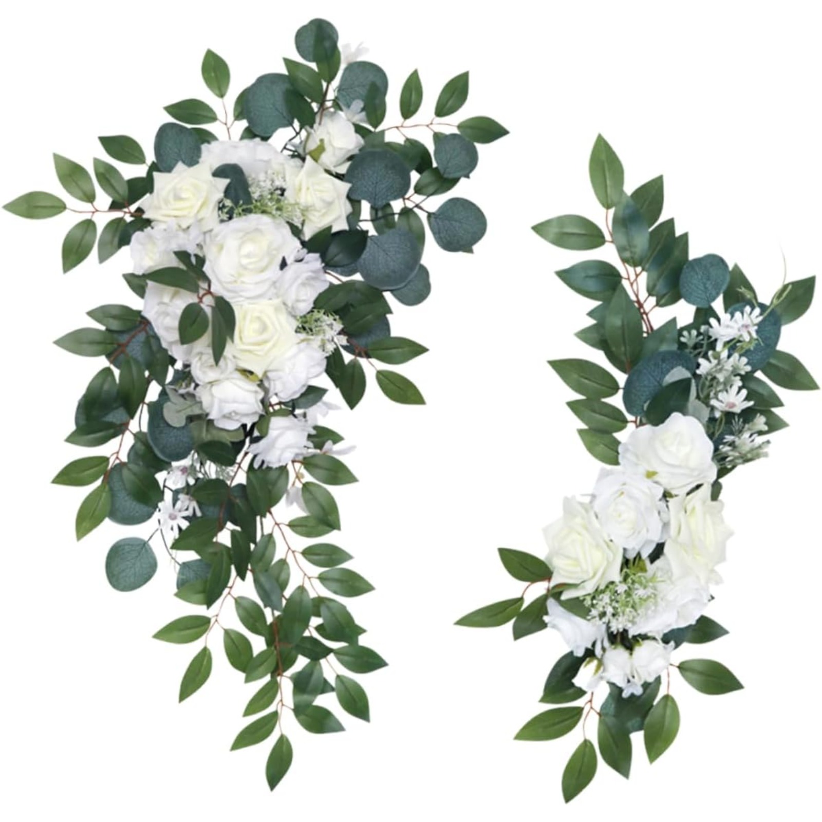 2-piece Artificial Flower Decoration, Wedding Arch Decor, Artificial Rose And Green Leaf Garland, For Entrance Decoration, Ceremony Backdrop, Reception Arch Decor