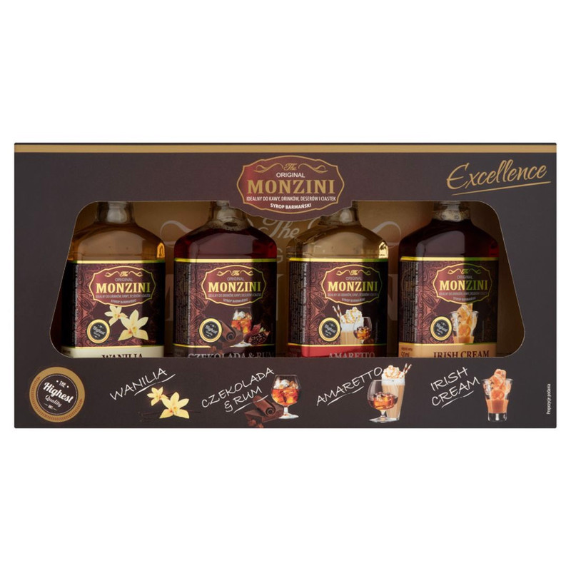 Image of Monzini Vanilla Chocolate & Rum Amaretto Irish Cream Bar Syrup 4 X 50 Ml