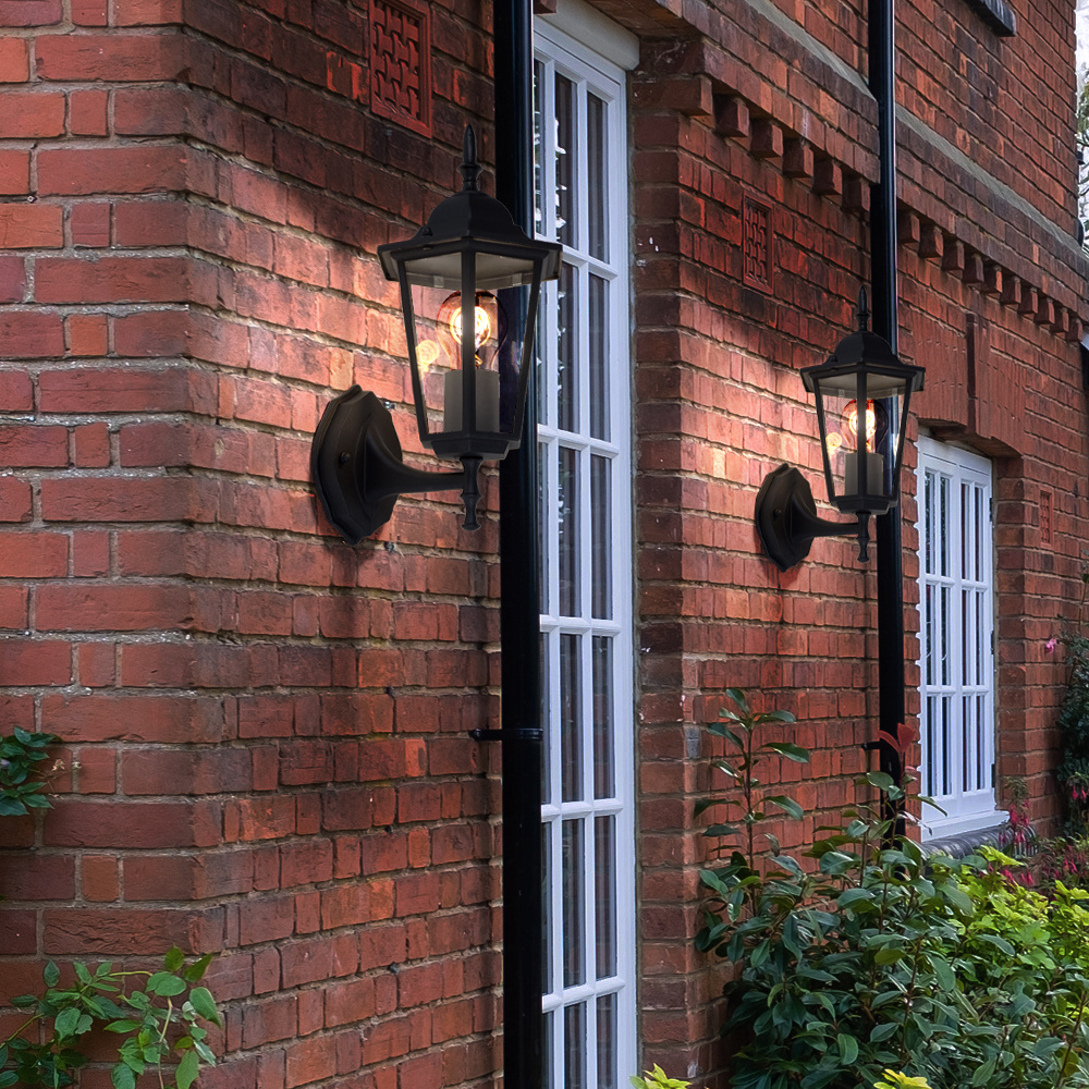 Wall Sconce Lantern Outdoor Light Patio Light House Wall, Ip44, Black Glass Clear, 1x E27 Socket, Wxhxd 17x36x20.8cm, 2-piece Set