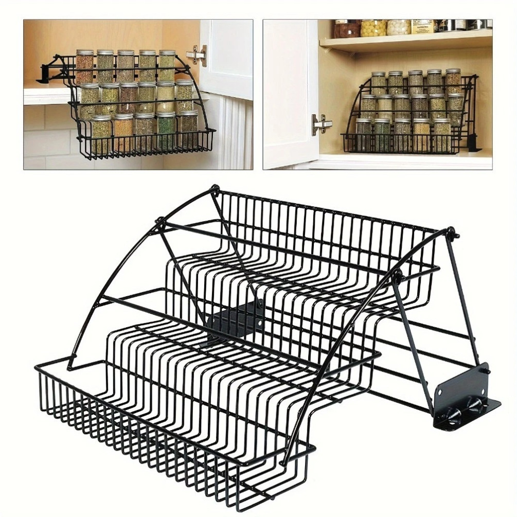 TEMU 1pc Pull-out Spice Rack - 3 Tiers Metal Sliding Storage Shelves With Pull-out Shelf, Space-saving Cabinet Organizer For Kitchen, Pantry,