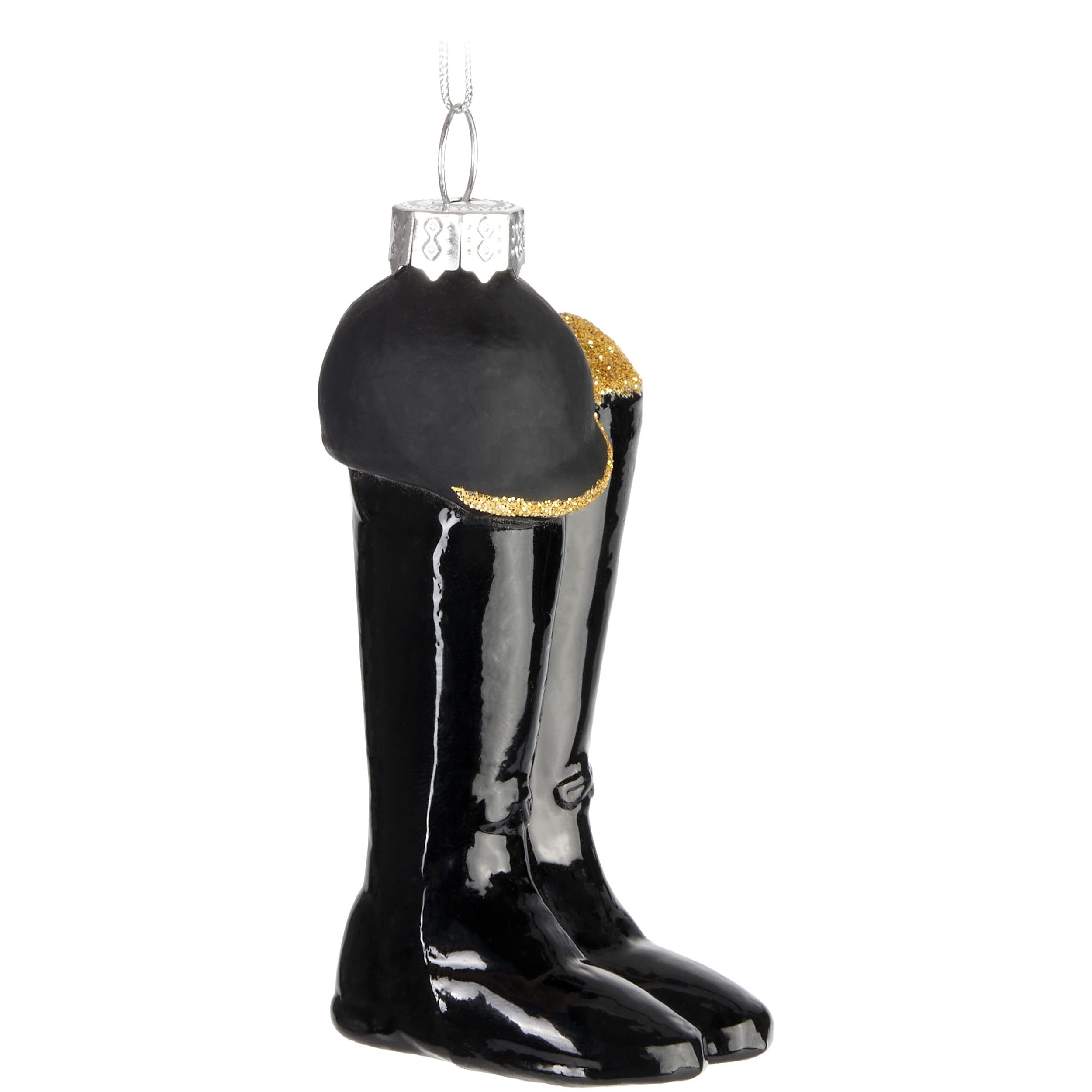Image of Brubaker Riding Boots With Helmet Black Glass Christmas Ornament - Christmas Tree Decoration Figure Ornament - Hand-painted Decorative Tree Ball For Equestrian And Horse Fans