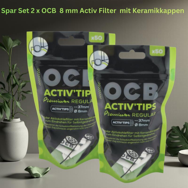 Ocb 8mm Tips Premium Regular - 2 Bags Of 50 Pieces