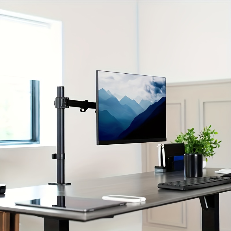 TEMU 1pc Adjustable Monitor Stand, Carbon Steel Desk Arm Mount, Swivel Rotation, 14 To 28inch Screen, Adjustable Height Tilt Swivel Rotation, Black