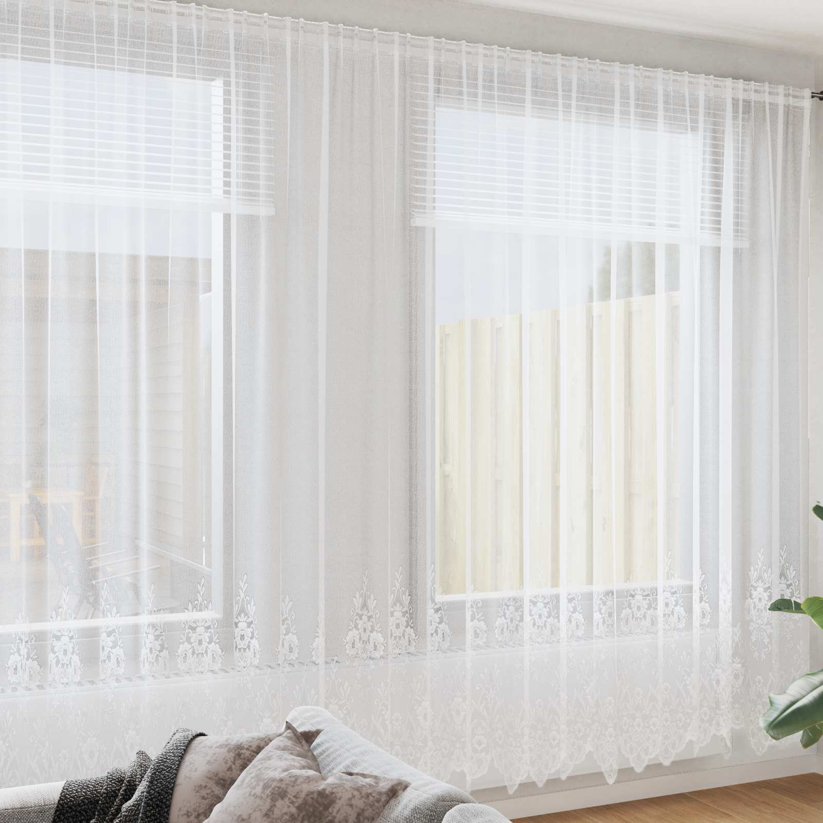 Image of Vidaxl Lace Curtain With Panels, Floral White, 300 X 600 Cm, Polyester, Living Room Curtains, Rectangular, Modern Lace Curtains, Sheer, Decorative Window Treatments