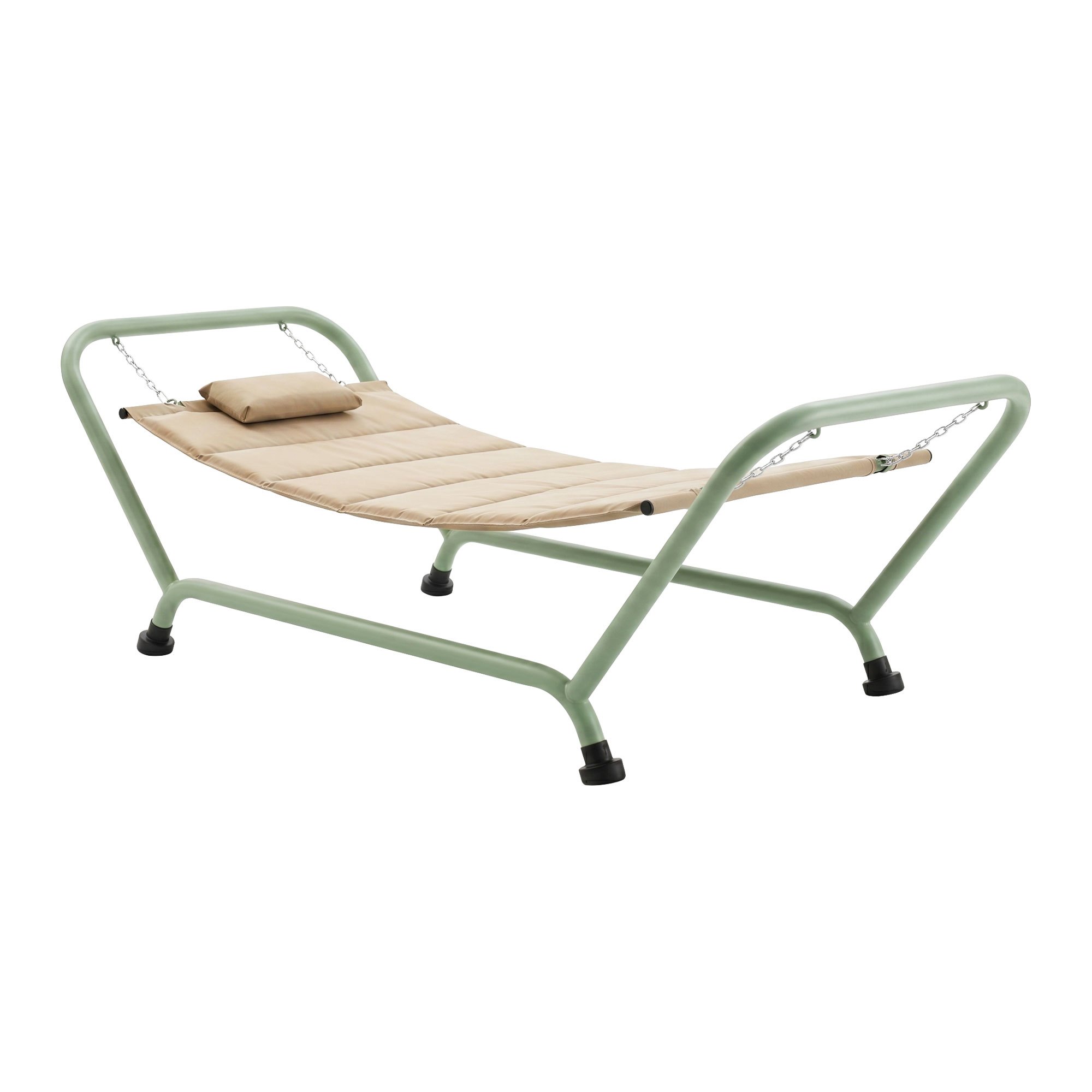Image of - Garden Hammock 233x86x95 Cm With Metal Support And Beige Fabric Cushion For Outdoor
