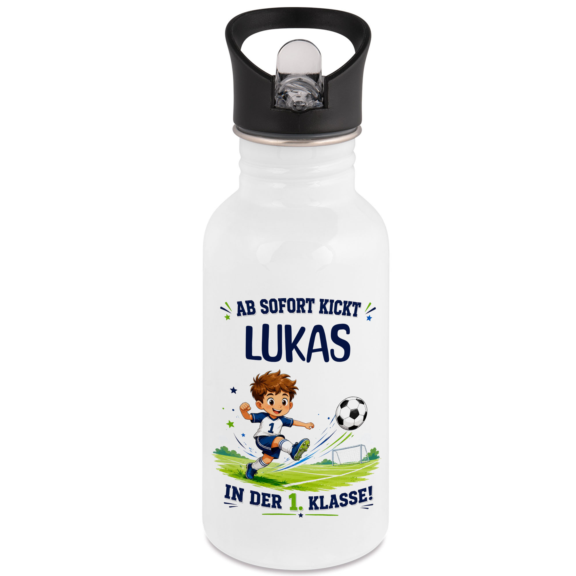 Image of Personalized First Day Of School Water Bottle For Boys With Name, Kindergarten Gift, Soccer Stainless Steel Sports Bottle For , 500ml