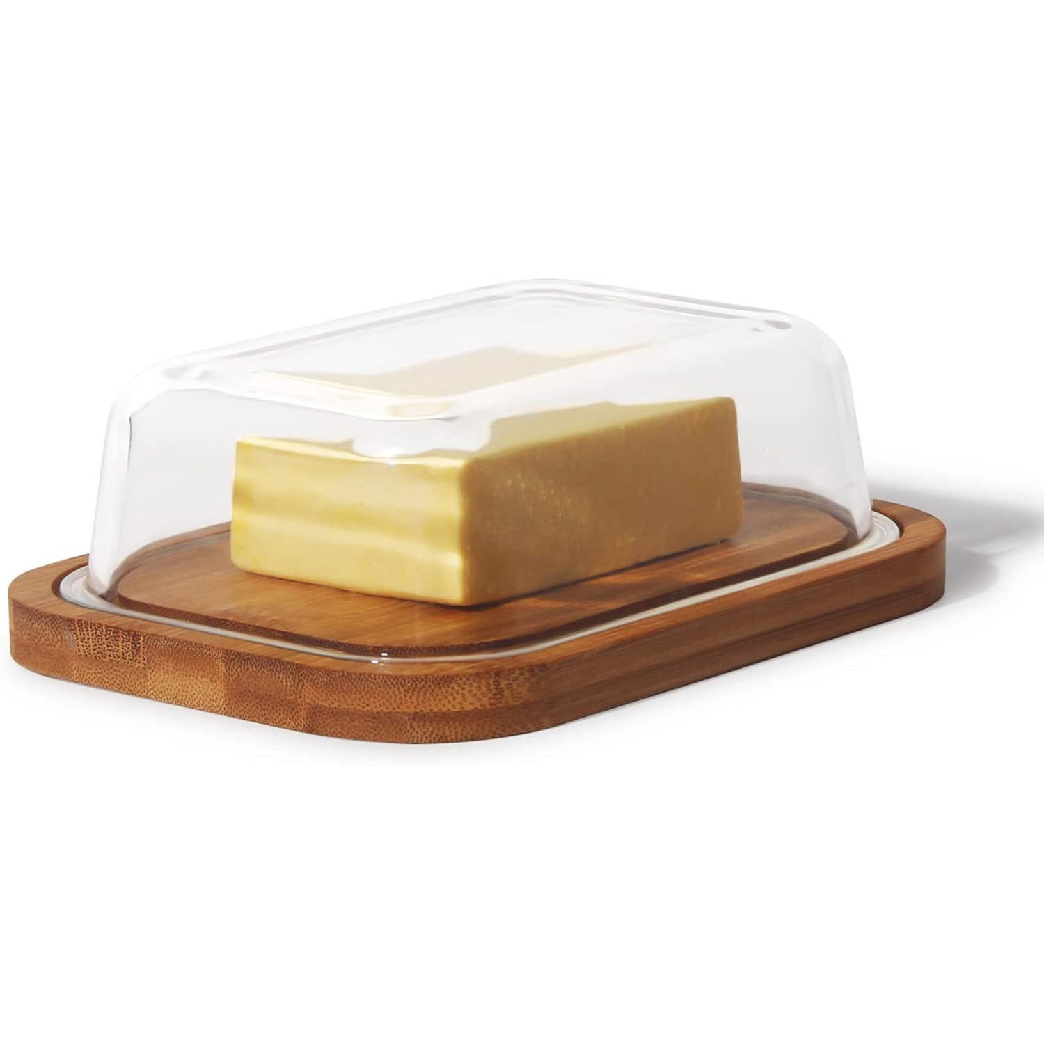 TEMU Glass And Bamboo Butter Dish,