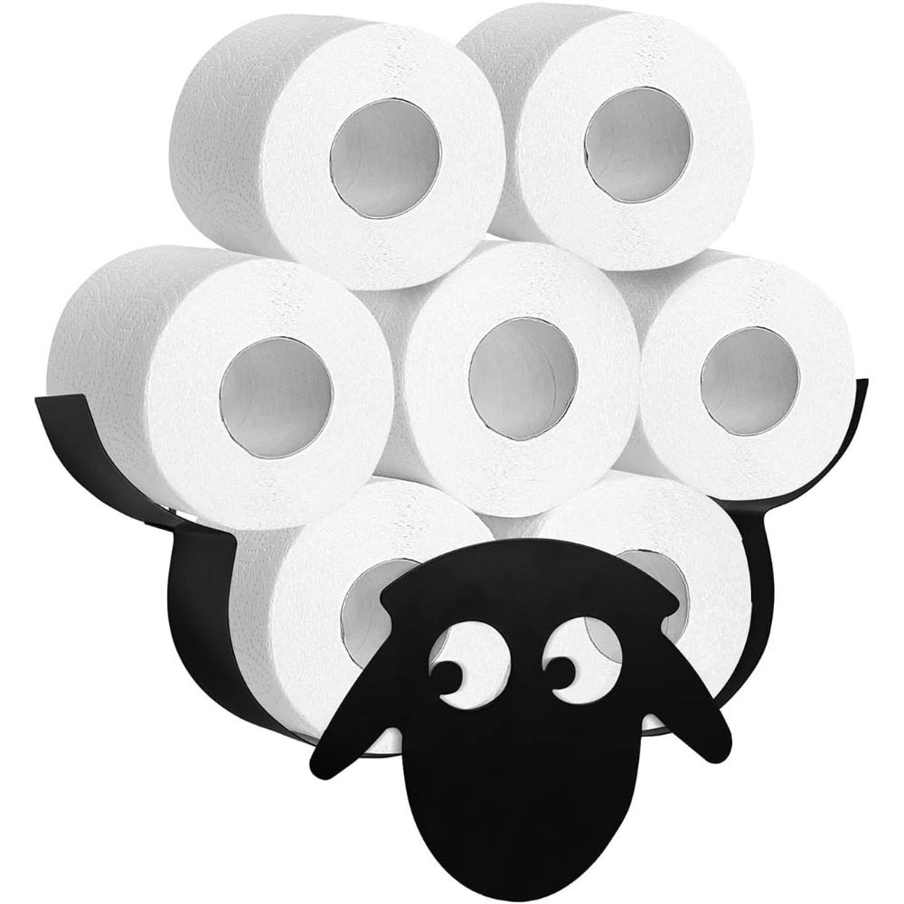 TEMU Sheep Toilet Roll Holder, Black Toilet Roll Holder Wall Mounted For Bathroom Metal Toilet Roll Storage Rolls Toilet Paper Holder