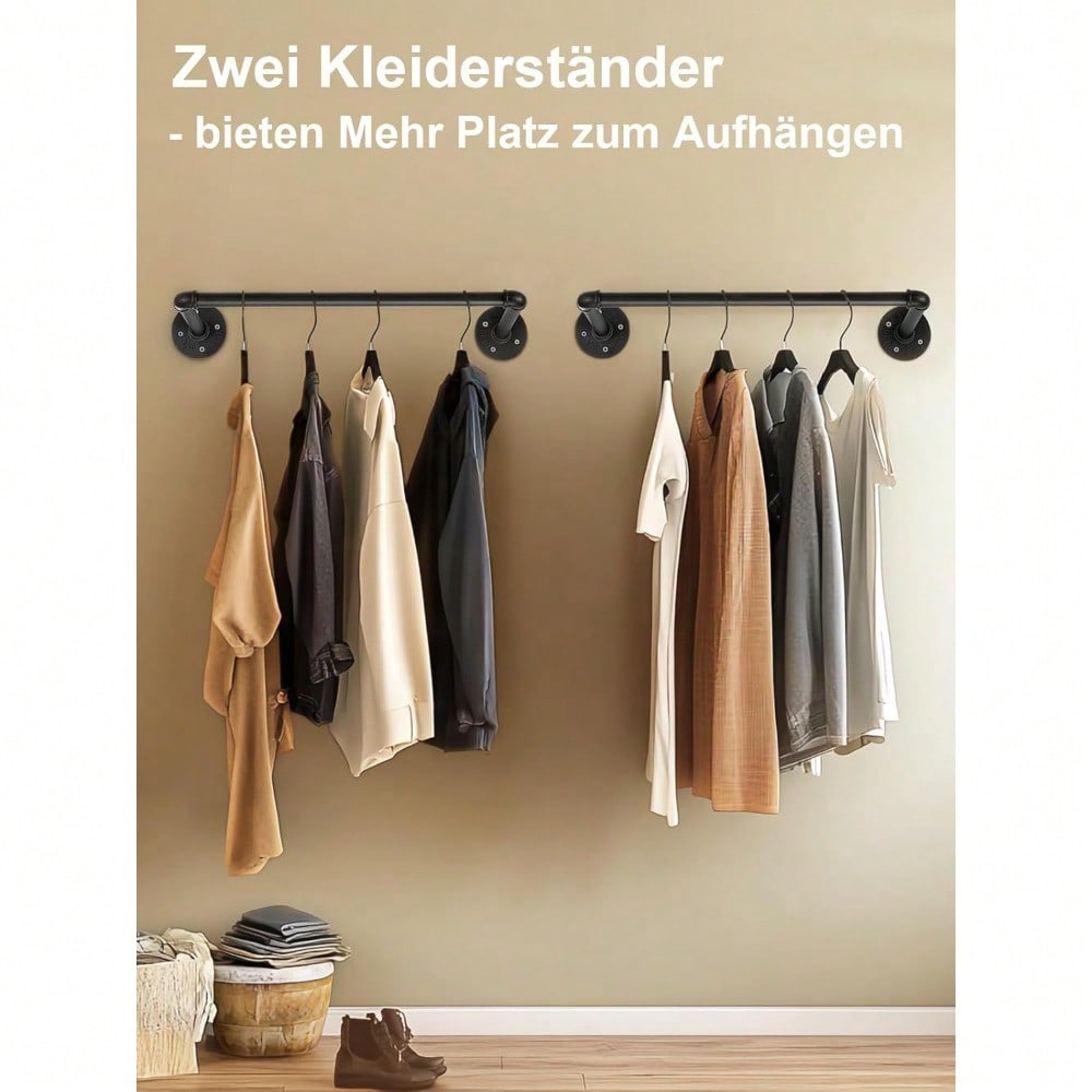 Image of 2pack Clothes Racks For The Wall 50cm Pipe Clothes Stand Industrial Style Wall Hanger Removable Metal Clothes Rods Clothes Rack For Living Room Bedroom