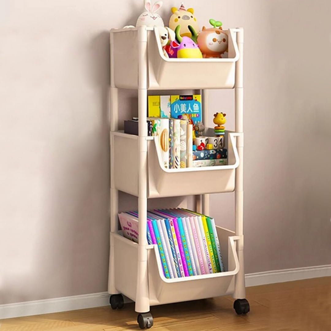 TEMU BAKAJI Carrello Frutta Multiuso Portariviste e Portatutto Salvaspazio con Ruote Girevoli a 360簞, Carrellino Scaffale Portaoggetti Slim a 3