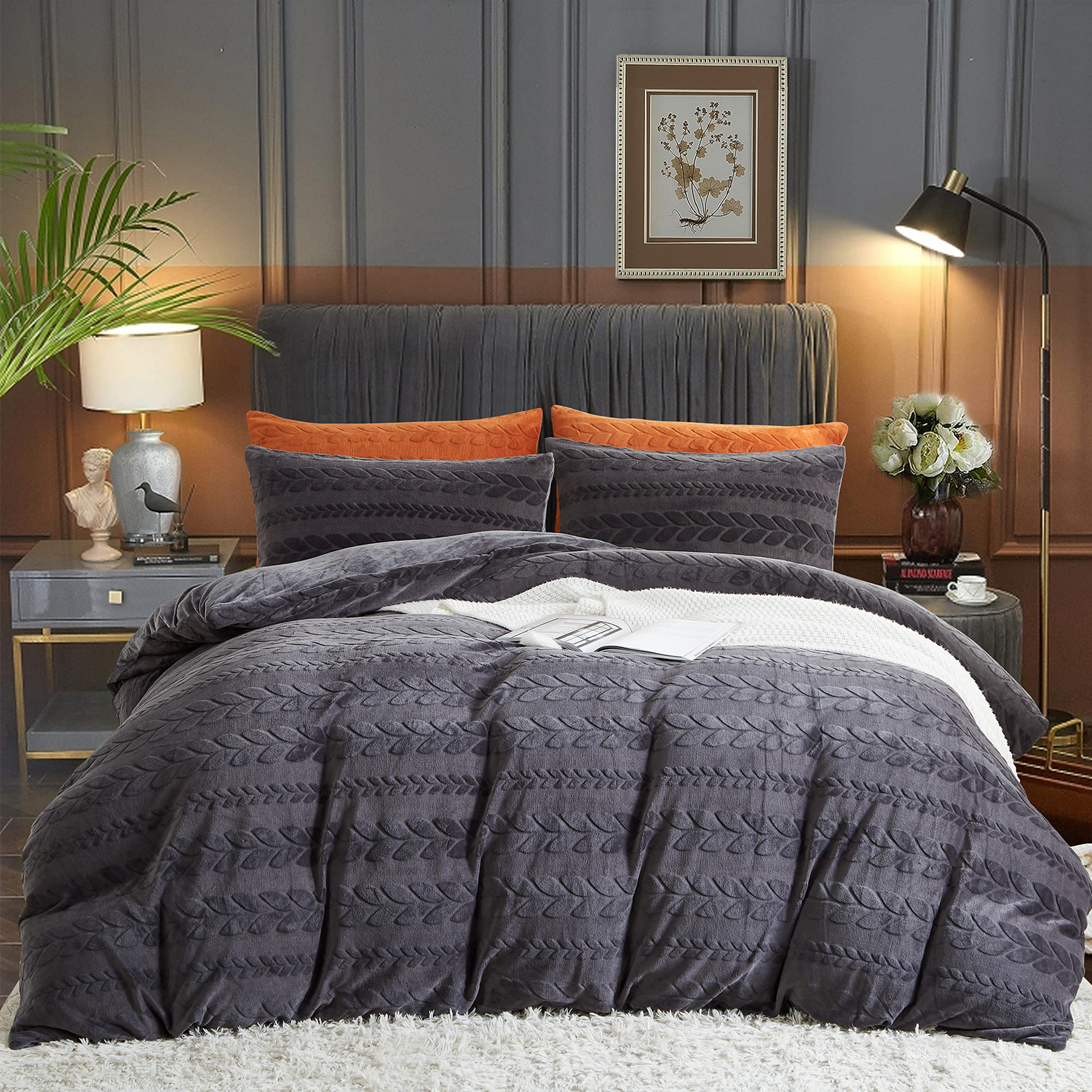 Image of Plush Bedding Flannel Fluffy Winter Bedding Set Velvet Beaver Reversible Bedding Winter Warm Quilted Cozy Duvet Cover With Zipper And Pillowcase 80x80 Cm