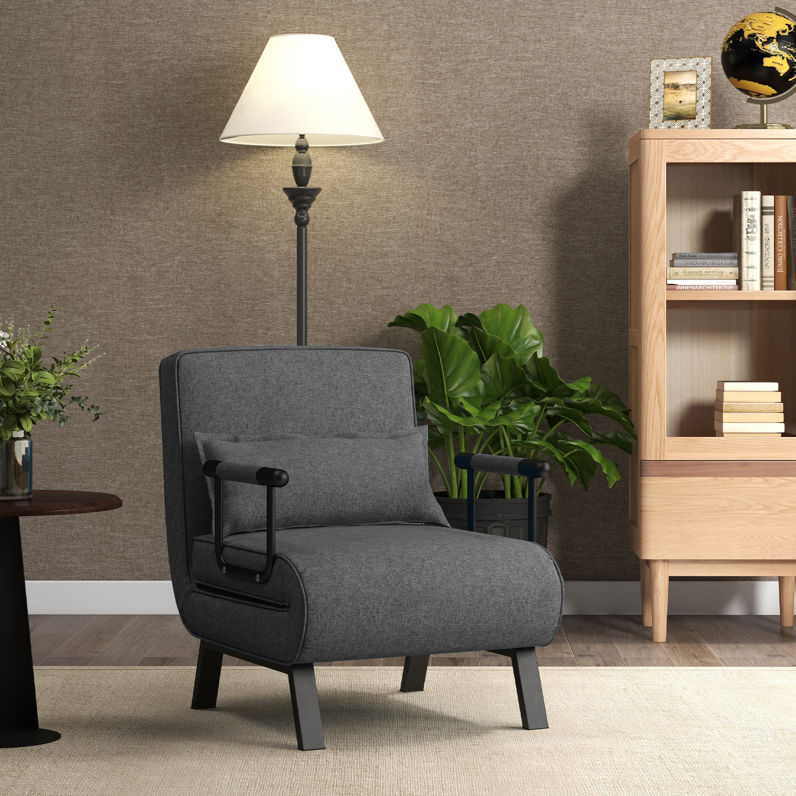 4 In 1 Folding Sleep Chair, Sofa Bed With 5-step Adjustable Backrest, Removable Cushion And Padded Seat, Sofa Bed With Metal Frame Loadable Up To 150 Kg Dark Gray