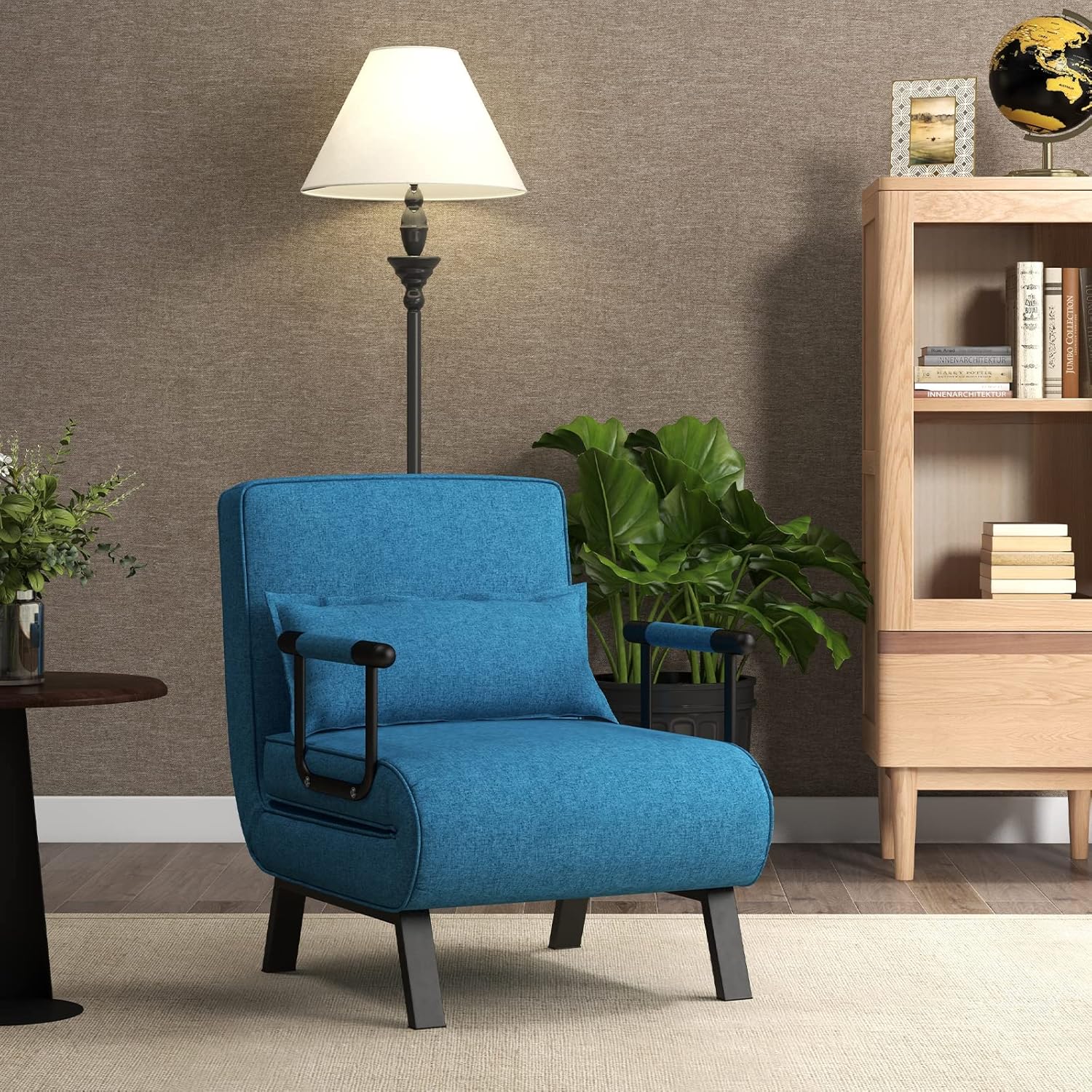 4 In 1 Sleeper Chair Foldable, Sleeper Sofa With 5-stage Adjustable Backrest, Removable Cushion And Padded Seat, Sofa Bed With Metal Frame Loadable Up To 150 Kg Blue