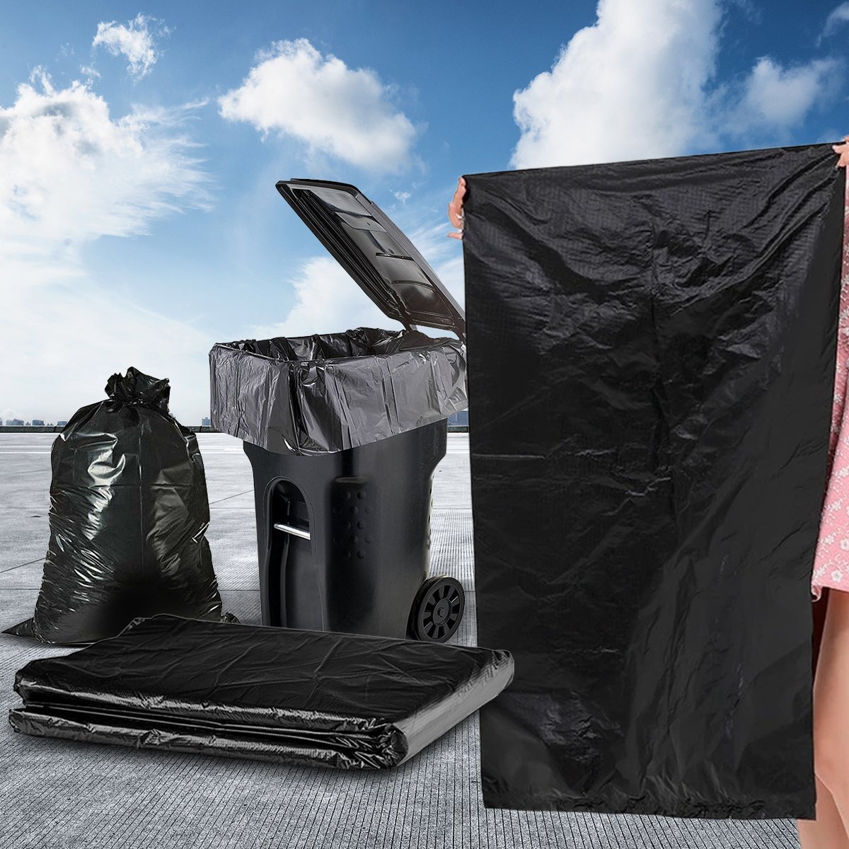 TEMU 50pcs 120*140cm Black Heavy Duty Wheelie Sacks Strong 240l Bin Liners Rubbish Bags