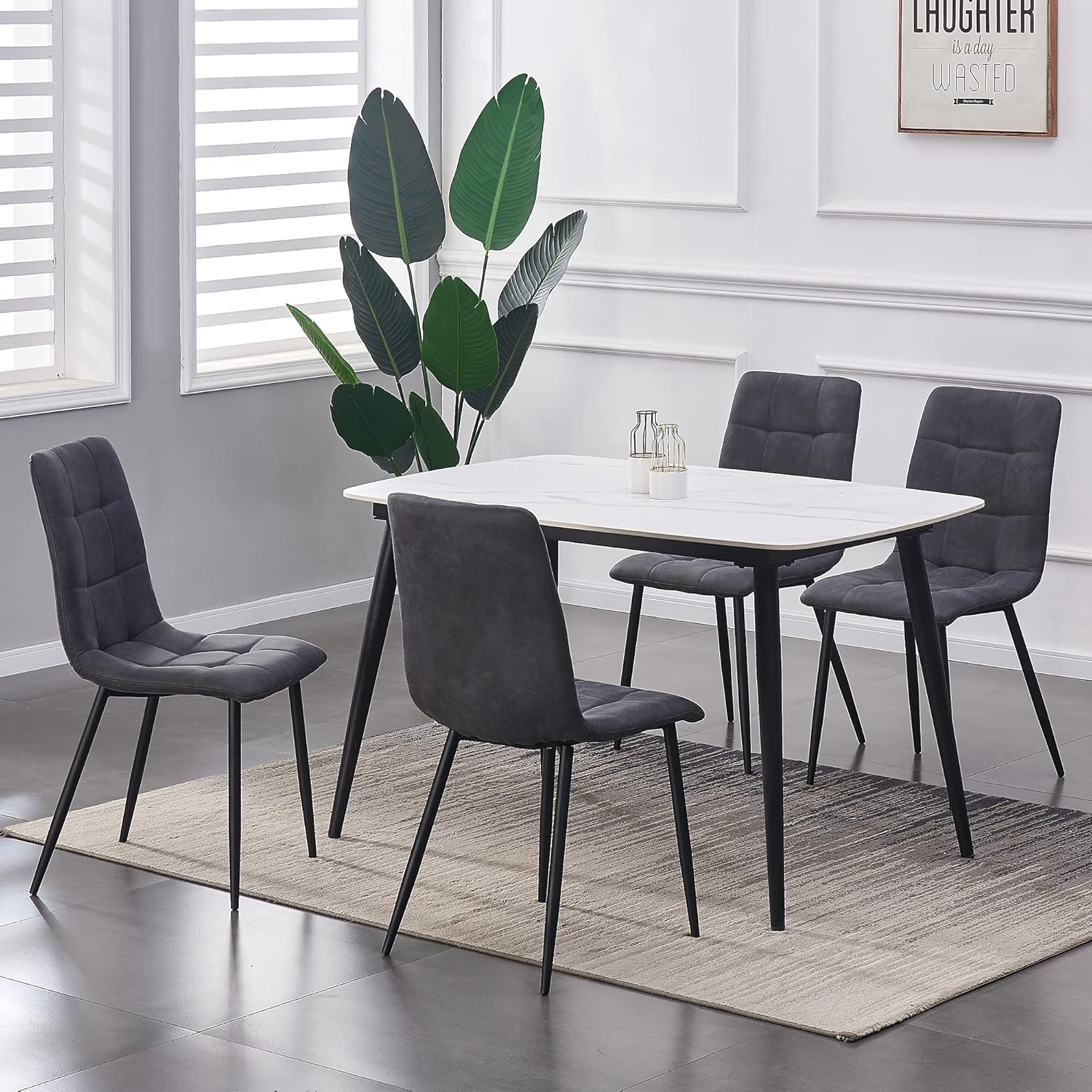 Image of Mccdirect Dining Chair In A 4-piece Set Made Of Artificial Velour Leather With Metal Legs, Designer Chair, Kitchen Chair, In