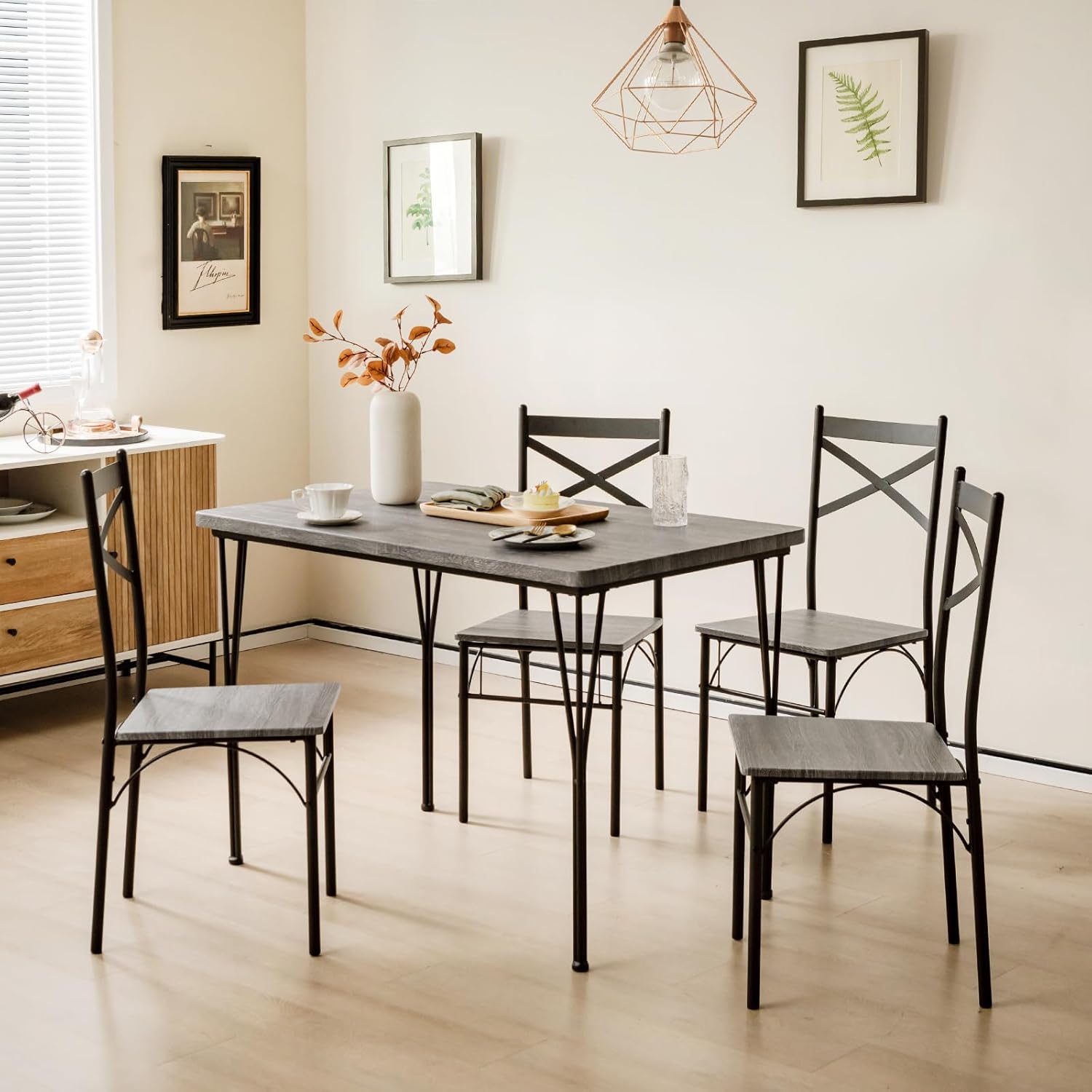 5pcs Dining Table Set, Kitchen Table With 4 Chairs, Dining Set For , Dining Room Set Seating Group Metal Frame, For Kitchen, Dining Room, Space-