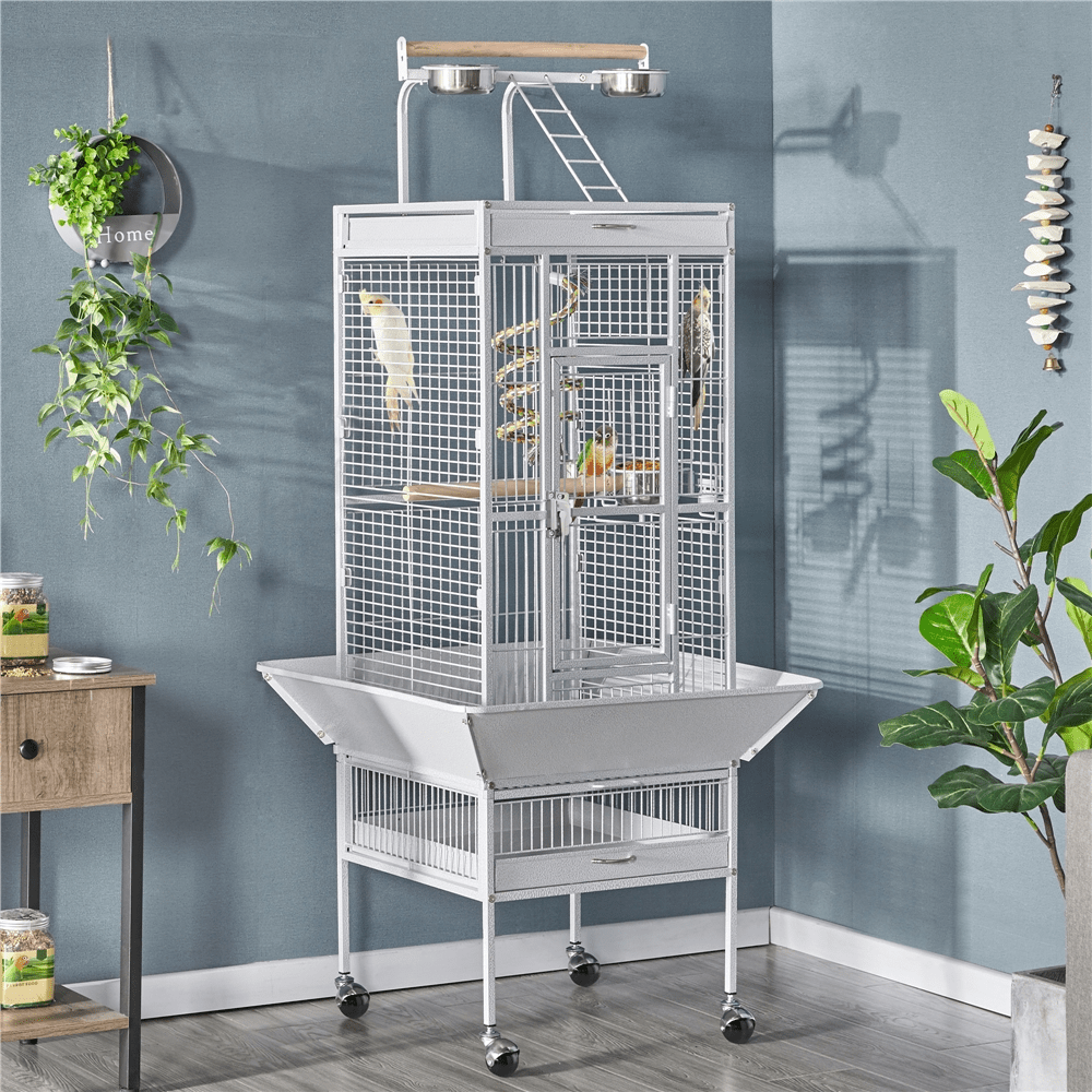 Image of Costoffs Bird Aviary On Rolling Stand, Bird Cage With Perches & Bird Toys & Floor Tray, Cage For Budgerigars, Parrots, Birdhouse
