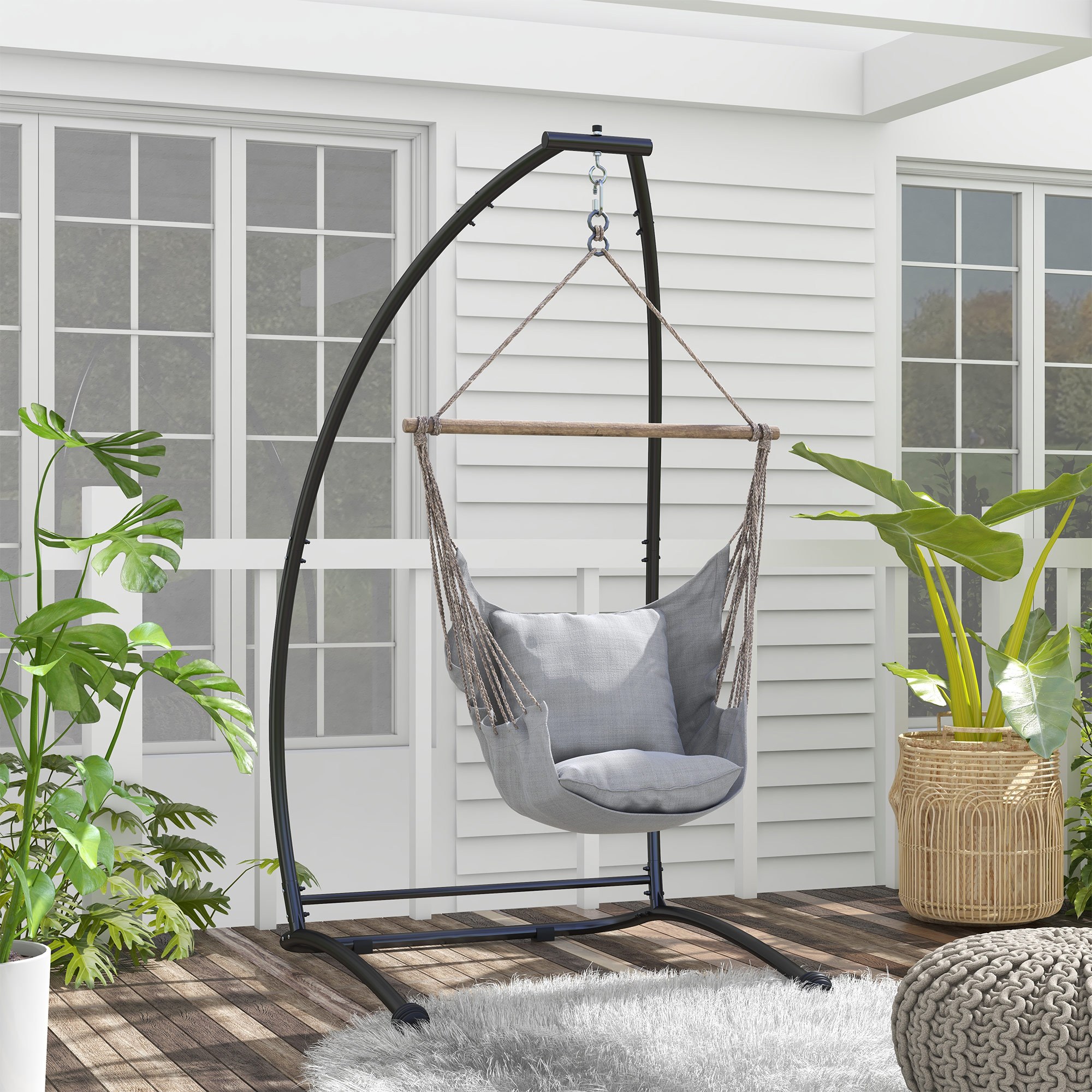 TEMU Chair Stand, Hanging Heavy Duty Metal Frame Stand For Hanging Air Porch Swing Chair, Indoor & Outdoor Use, Black