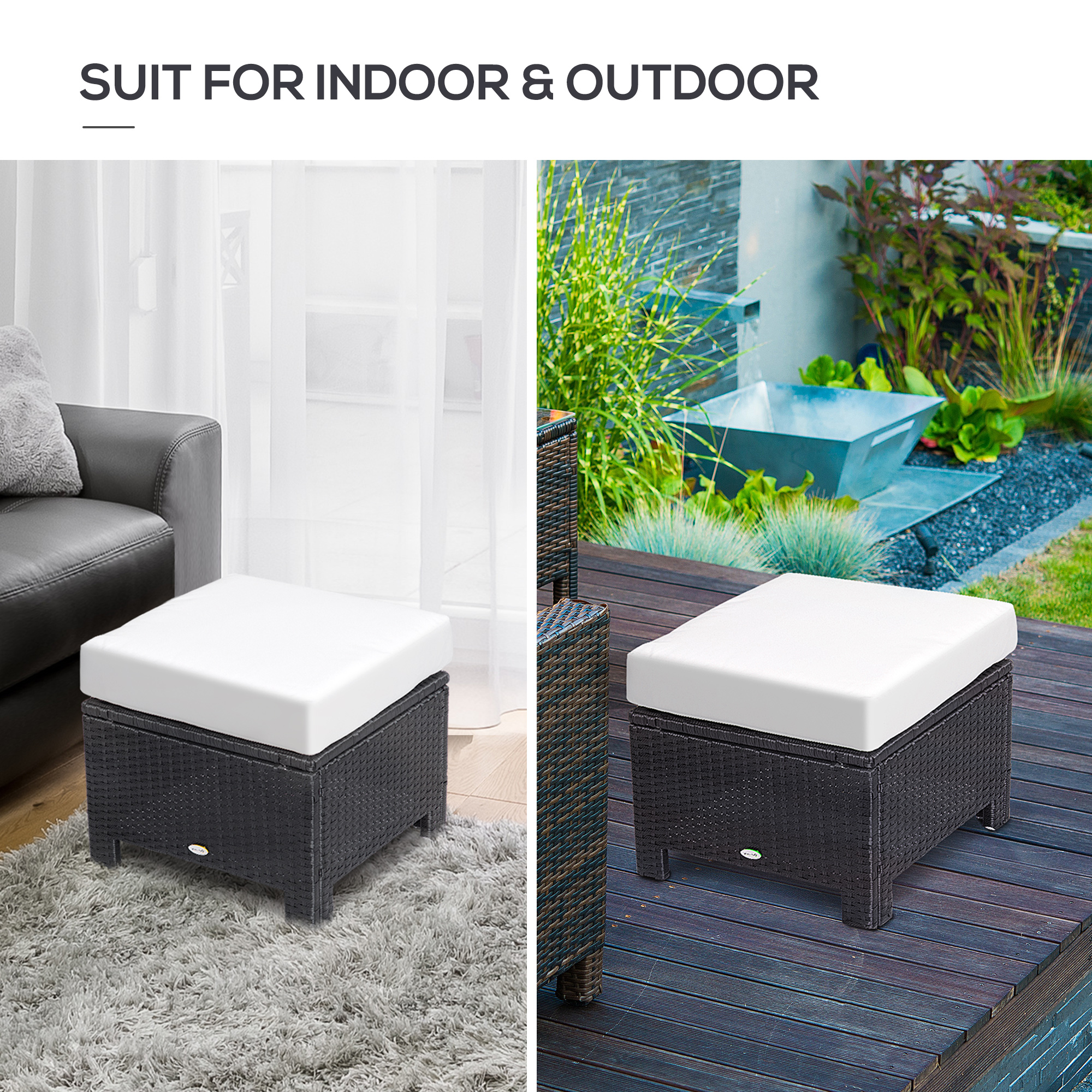 Rattan Footstool Wicker Ottoman Padded Seat Cushion Outdoor - Temu United