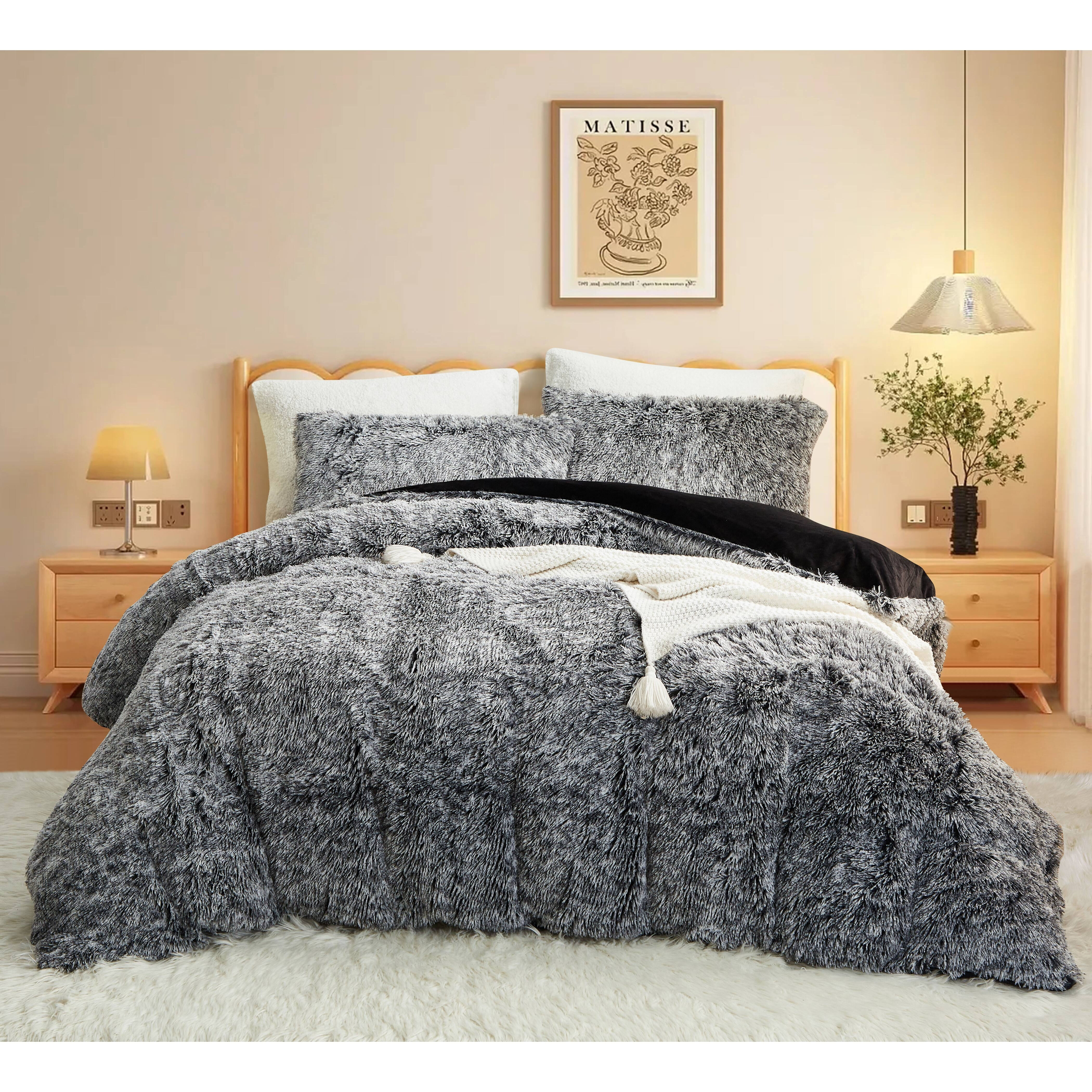 Image of Plush Bedding Long Hair Faux Fur Fluffy Winter Bedding Warm Winter Fluffy Flannel Fleece Velvet Beaver Girls Duvet Cover Tie Dye Plush Bedding With Zipper And Pillowcase 80x80cm