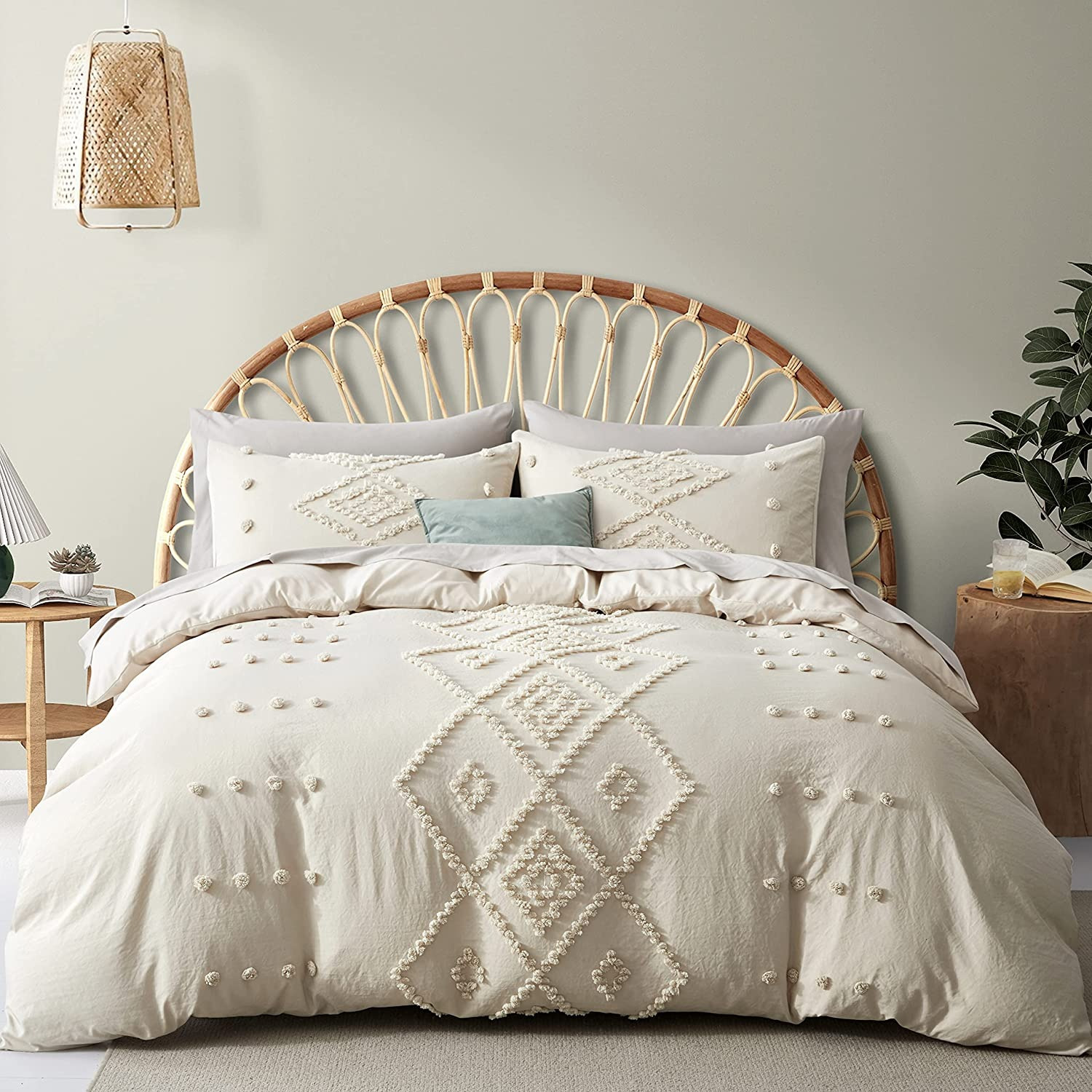 

Beige Bed Linen Boho Quilted Geometric Shabby Chic Vintage Duvet Cover With Zipper And Pillowcases 80x80cm