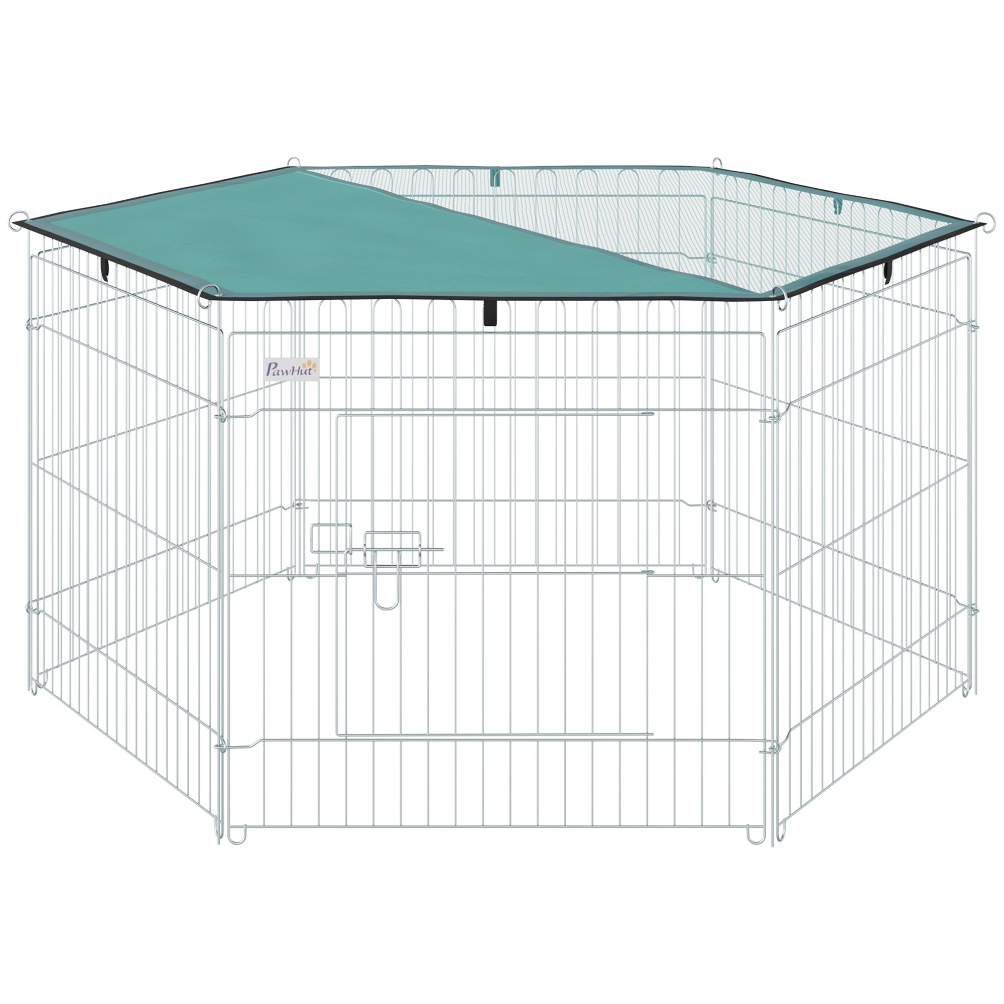 Dog Playpen 6 Panels 59x60 Cm Foldable Enclosure With Gate And Top Cover For Outdoor Garden Patio Silver