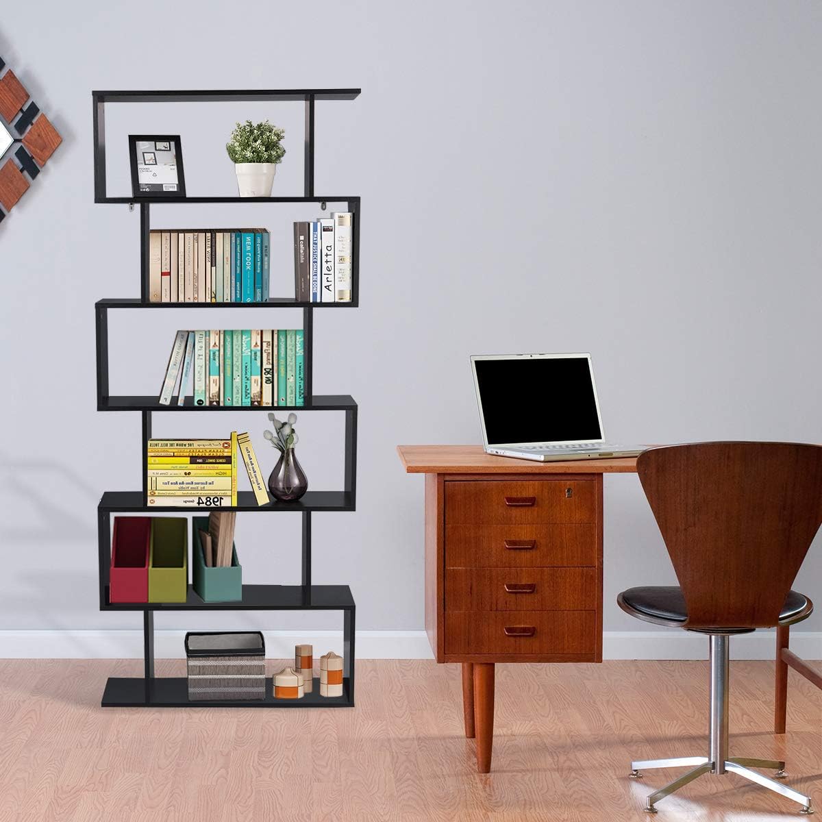 Image of Bookshelf, 6-tier Standing Shelf, Room Divider Shelf, Freestanding Office Shelf, Storage Shelf For Living Room, Bedroom, Office, 192 X 80