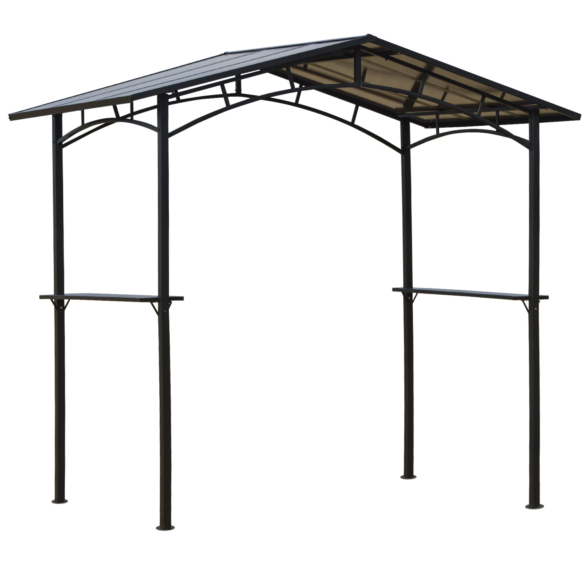 E-shop Outsunny Gartenpavillon 2,,5 m – Grillunterstand – 2 Regale – Grilldach – Schwarzes Metall-Polycarbonatdach