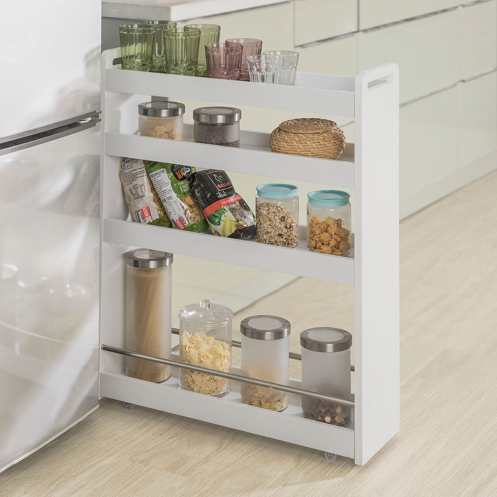 TEMU Narrow Pull-out Corner Shelf, Kitchen Shelf With 4 Open Shelves, Storage Space For Kitchen, Bathroom, Bedroom, Hallway, White, 60x82x18cm, Sobuy