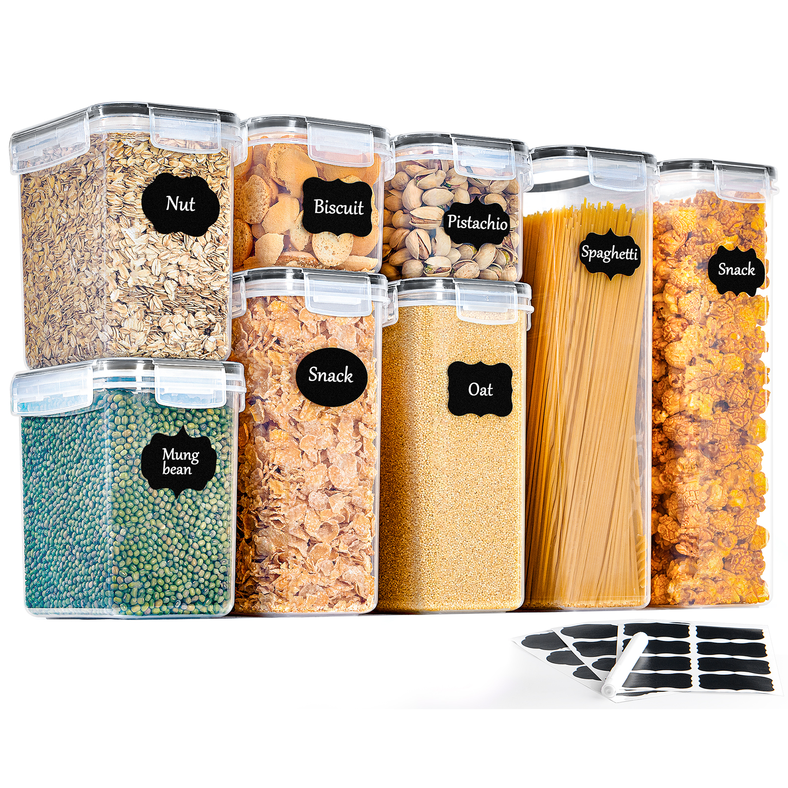 

Storage Jars 8 Set, Storage Airtight Plastic Container With Lid, Storage Jars For Storing Noodles, Cereal, Rice, Flour, And For Pet Food, Reusable