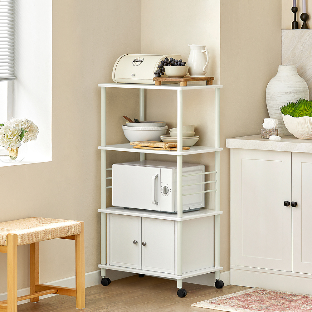 TEMU Wooden Kitchen Storage Trolley, Microwave Serving Cart - White Sobuy Frg12-w