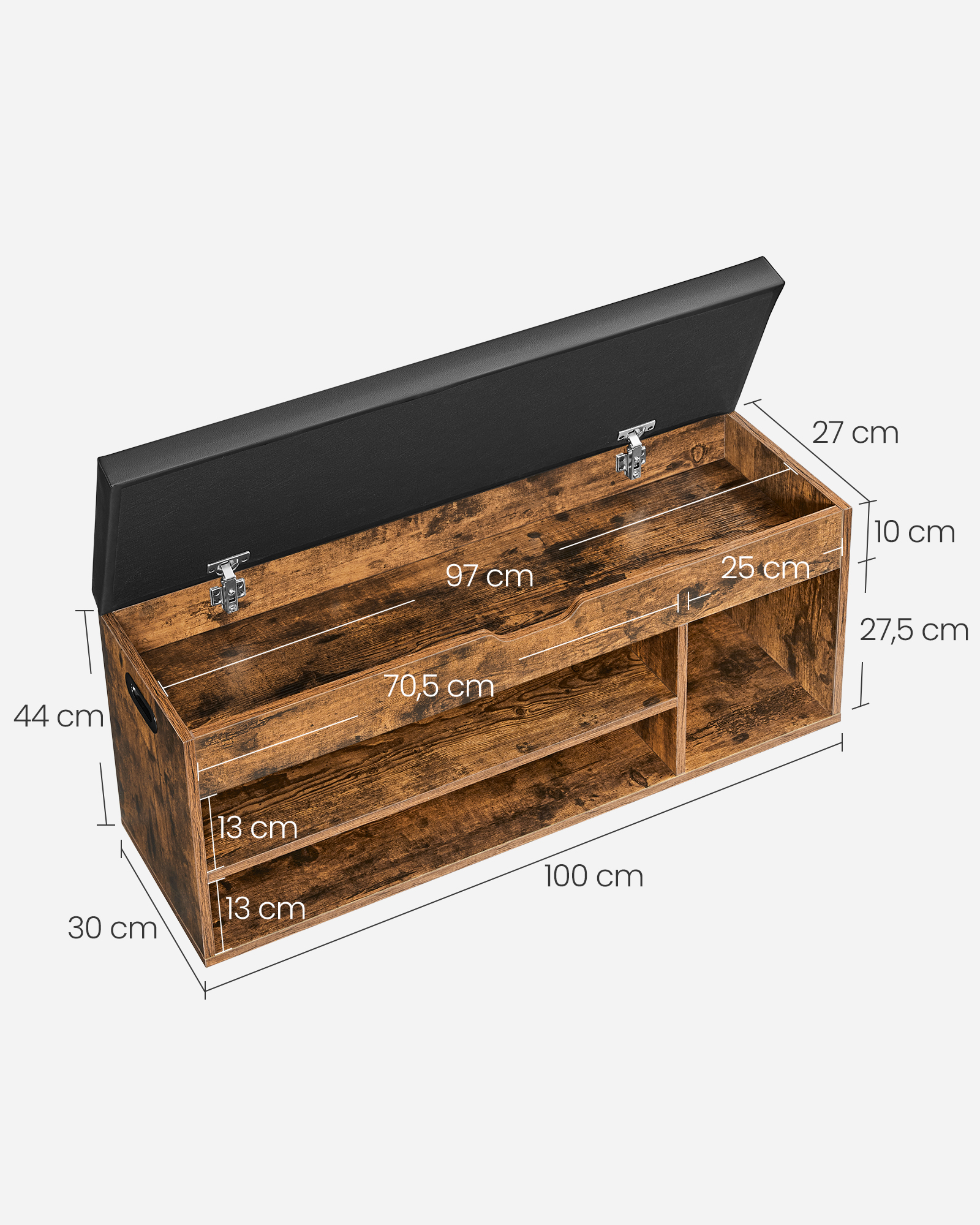 gevoerde schoenbank met opbergruimte, 3 compartimenten, verborgen opbergplanken voor woonkamer, hal, slaapkamer, draagvermogen 150 kg details 4