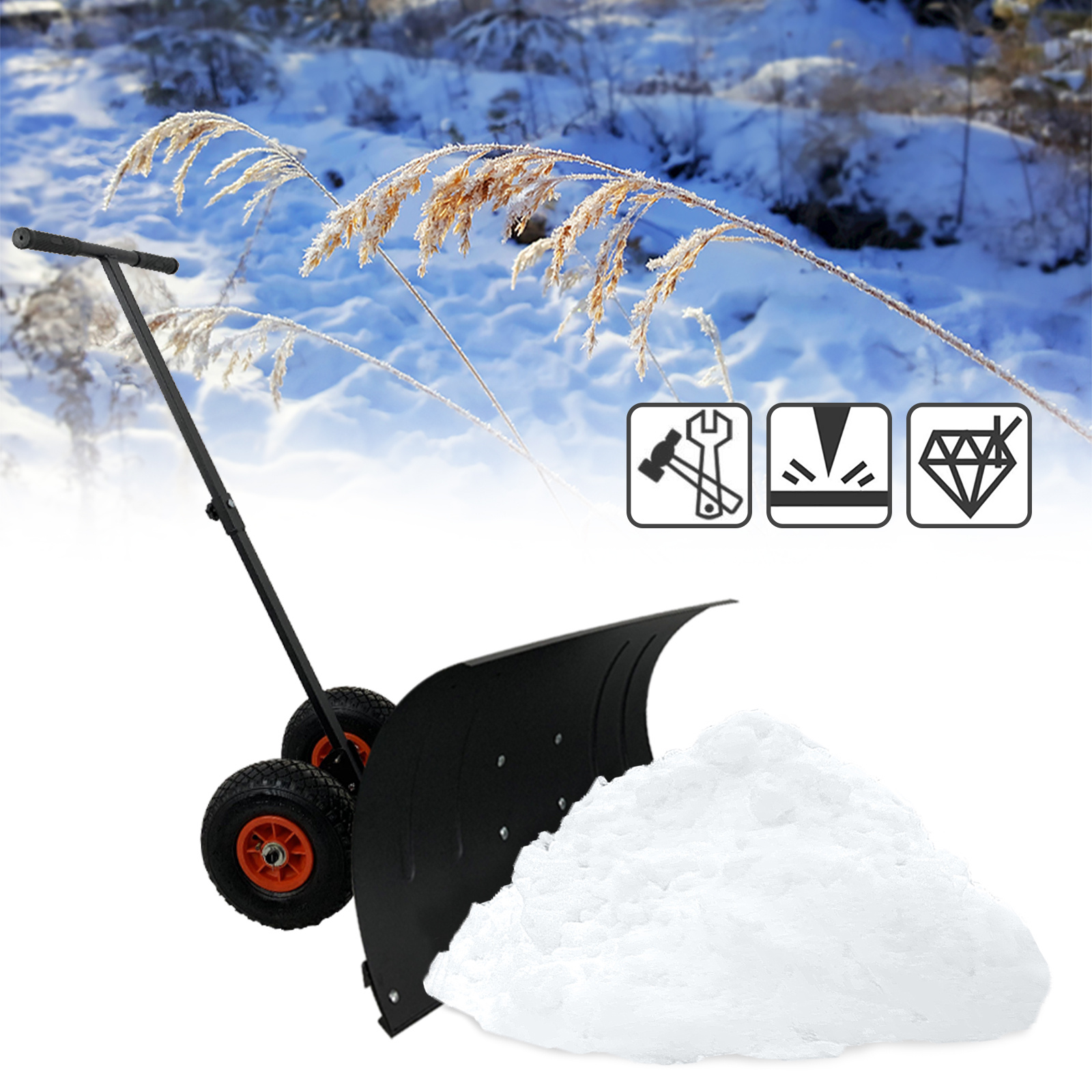 

Snow Shovel With Wheels Height-adjustable 5-fold Snow Pusher Snow 74cm Extra-wide Plastic Blade