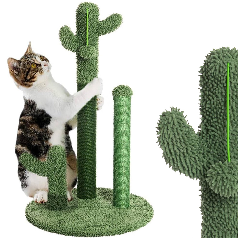 

Bakaji Scratching Post Scratcher 3 Cactus With Plant Shape For Cats Animals Green Color With Interactive Flower For Nails, Anti-scratch Pole Toy Diameter , Height 59 Cm