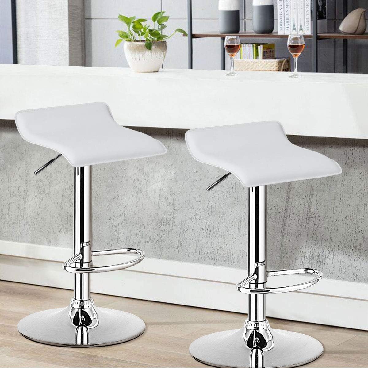 Image of 2pcs Set Bar Stool, Height-adjustable Bar Chair, Chair With Backrest And Footrest, Counter Stool Bistro Stool Loadable Up To 120kg For Kitchen, Dining Room, Cafe White