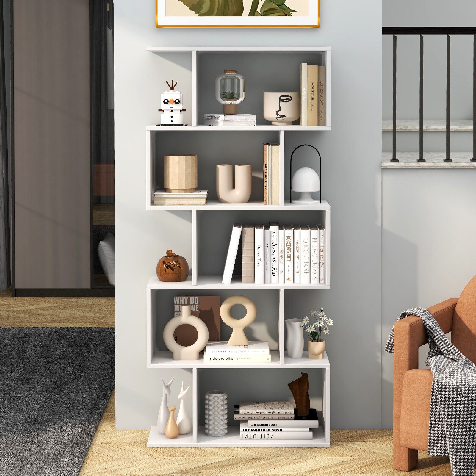 TEMU Costway 5 Tier Bookcase, Wooden Bookshelf, Freestanding Shelving Display Storage Organizer Unit For Living Room Study Room Office