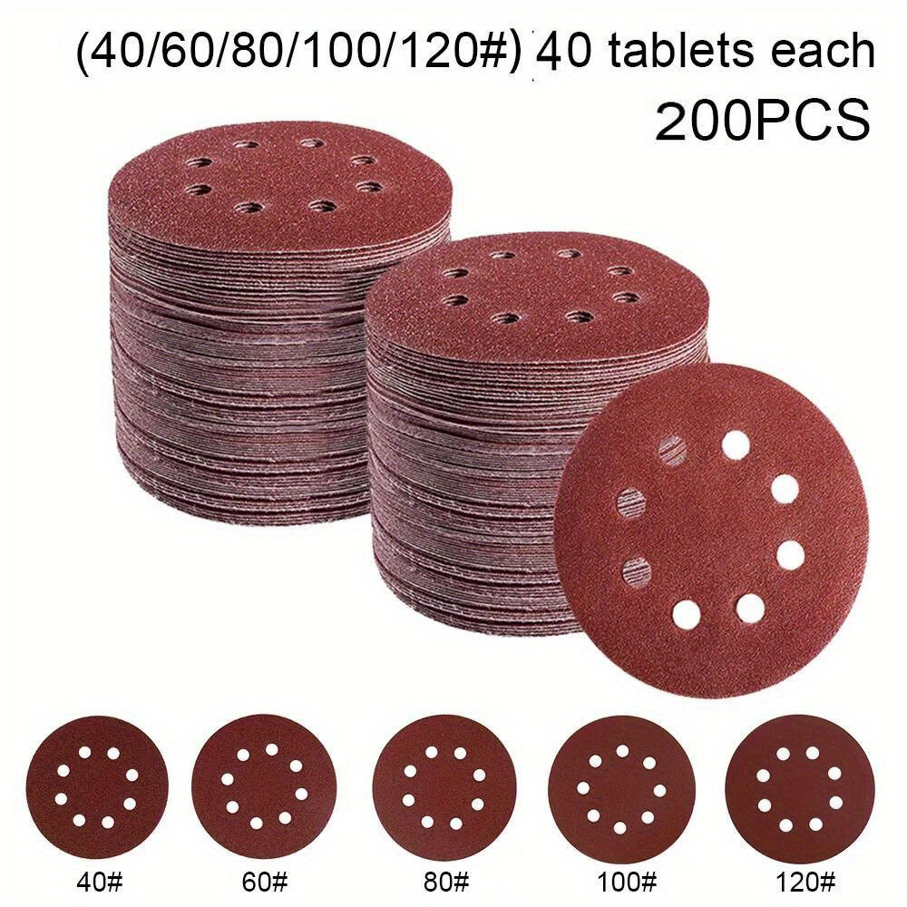 zdjęcie przedmiotu 200 szt. tarcze ścierne flokowane 125 mm (5 cali) - tlenek glinu, ziarnistość 40-240 (od bardzo grubego do bardzo drobnego), do szlifierek oscylacyjnych i wyrzynarek