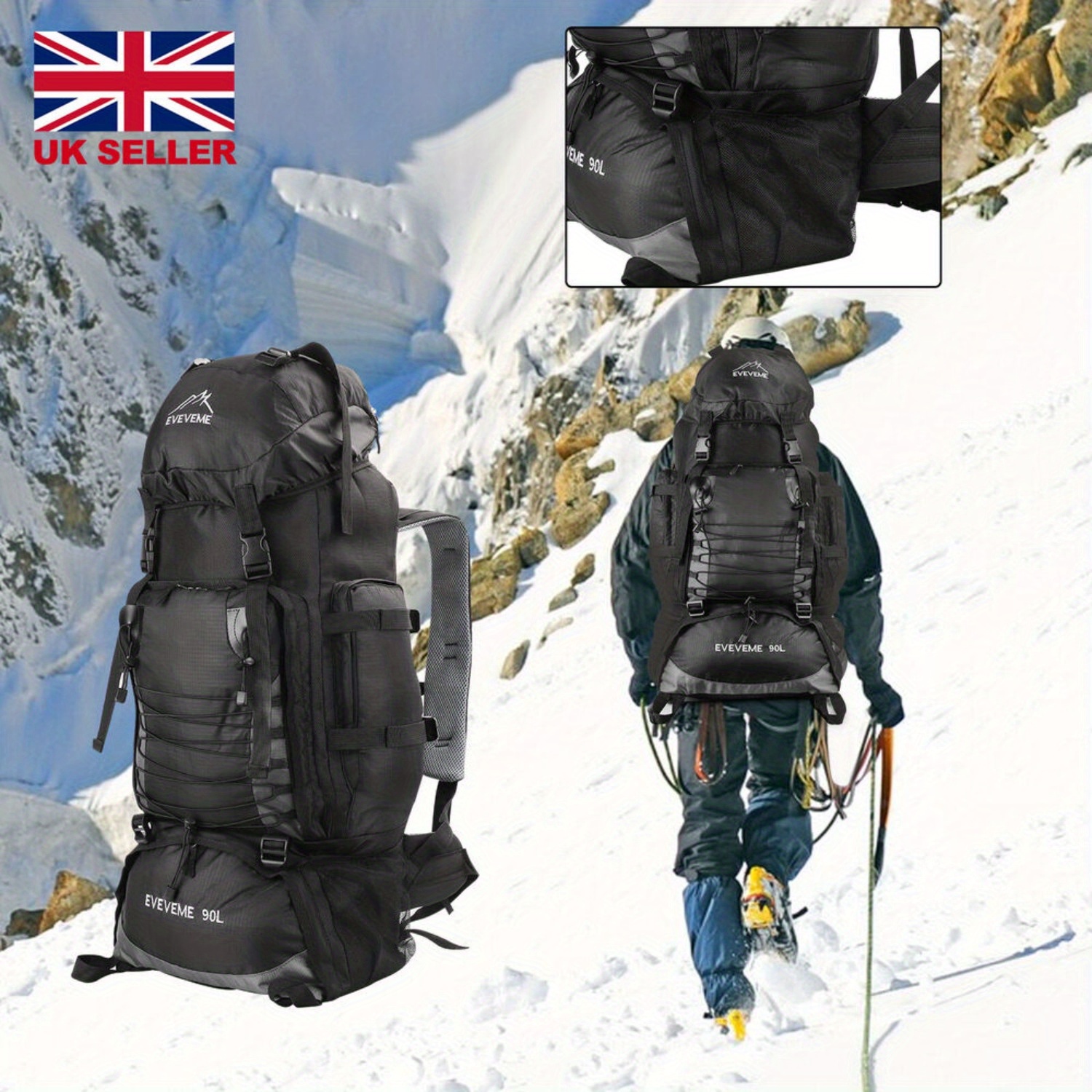 TEMU 90l Large Backpack Hiking Rucksack Outdoor Camping Travel Luggage
