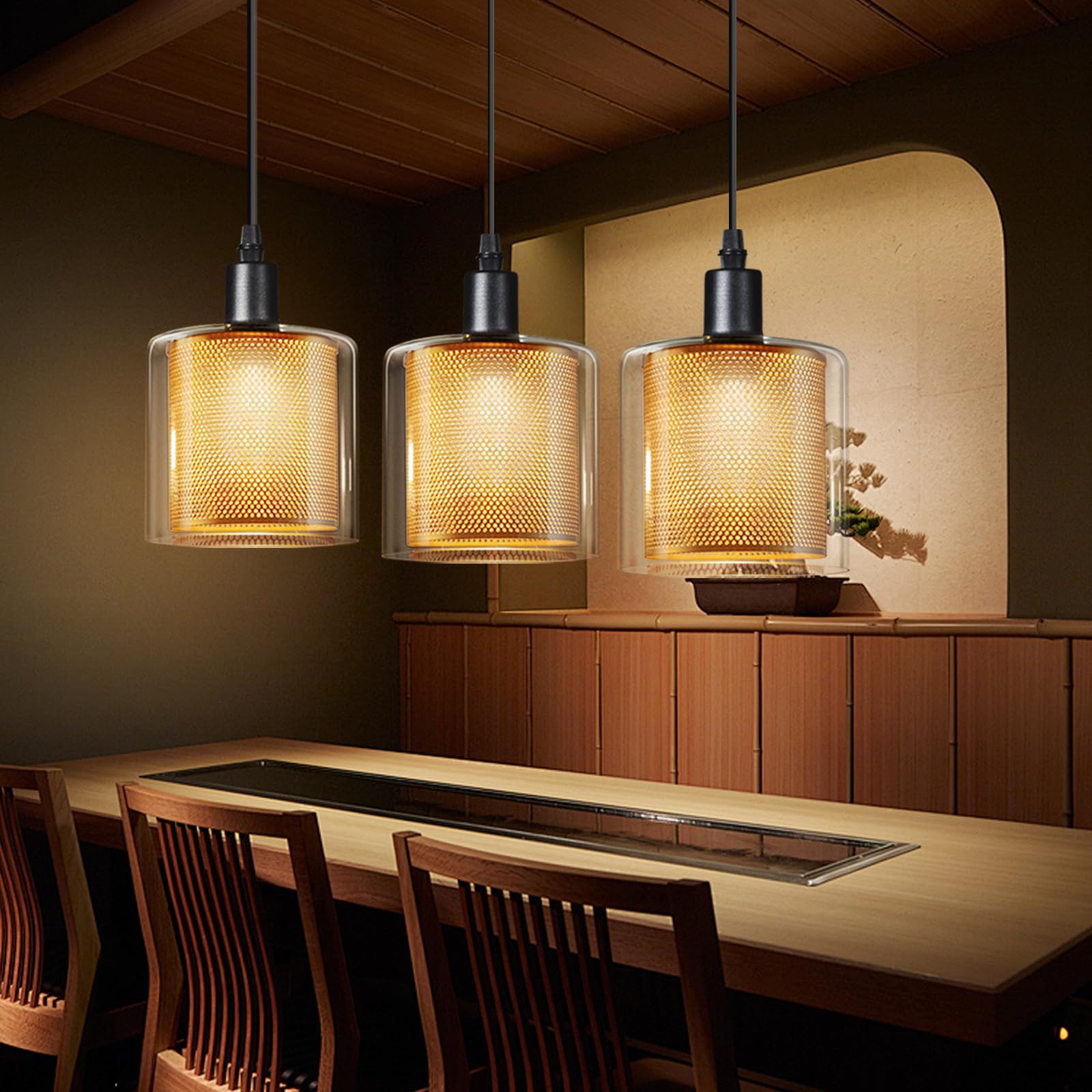 Image of Vintage Black And Gold Pendant Light For Dining Table - Retro 3/4-arm E14 Glass And Metal Dining Room Lamp, Industrial Pendant Light For Living Room Or Office, Bulbs Not Included