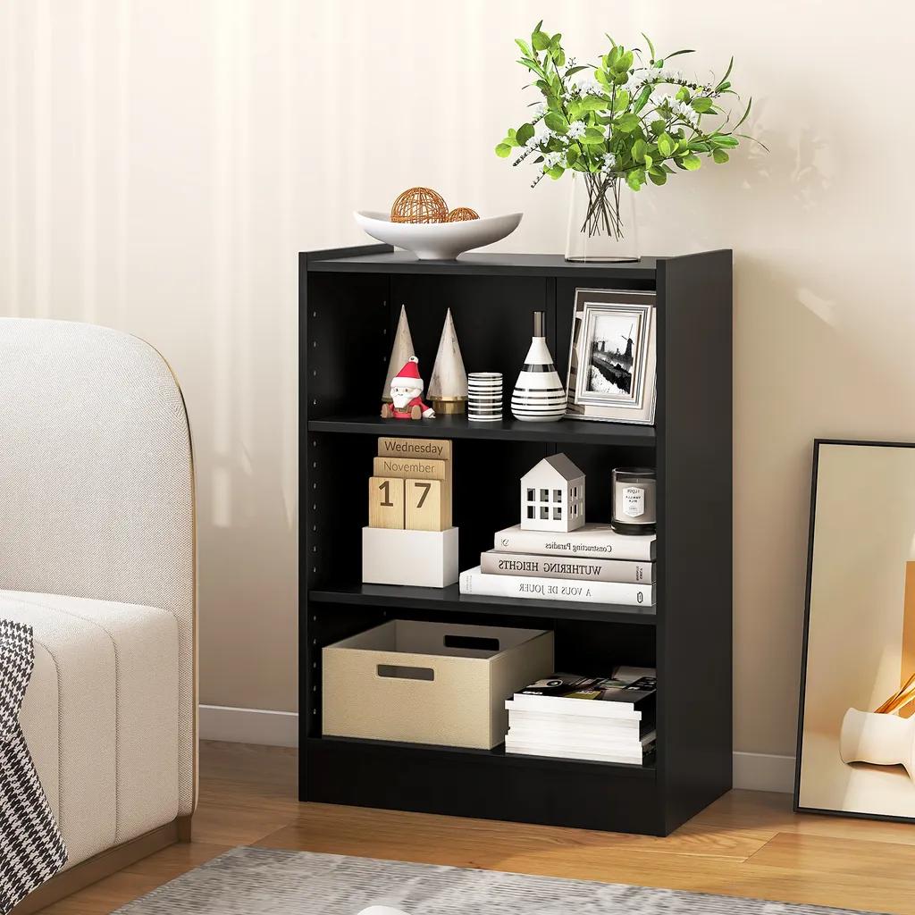 Bookshelf, Floor-standing Shelf With 3 Compartments, Shelf With Adjustable Shelves, 30x50x75cm, Black