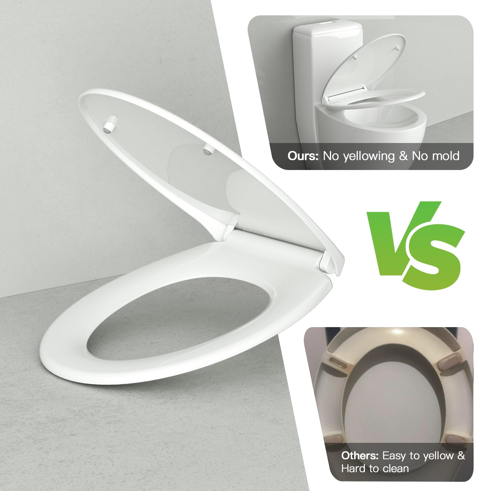 WC-Sitz Mit Soft-Close – Oval, Abnehmbar, Antibakteriell, 5 Jahre Garantie, Weiß