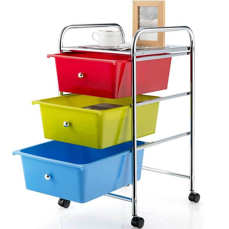 TEMU Bakaji Multipurpose Trolley In Chrome Steel Dresser 4 Wheels Space-saving Organizer Trolley For Bathroom Home Office Beautician Work Multicolor,