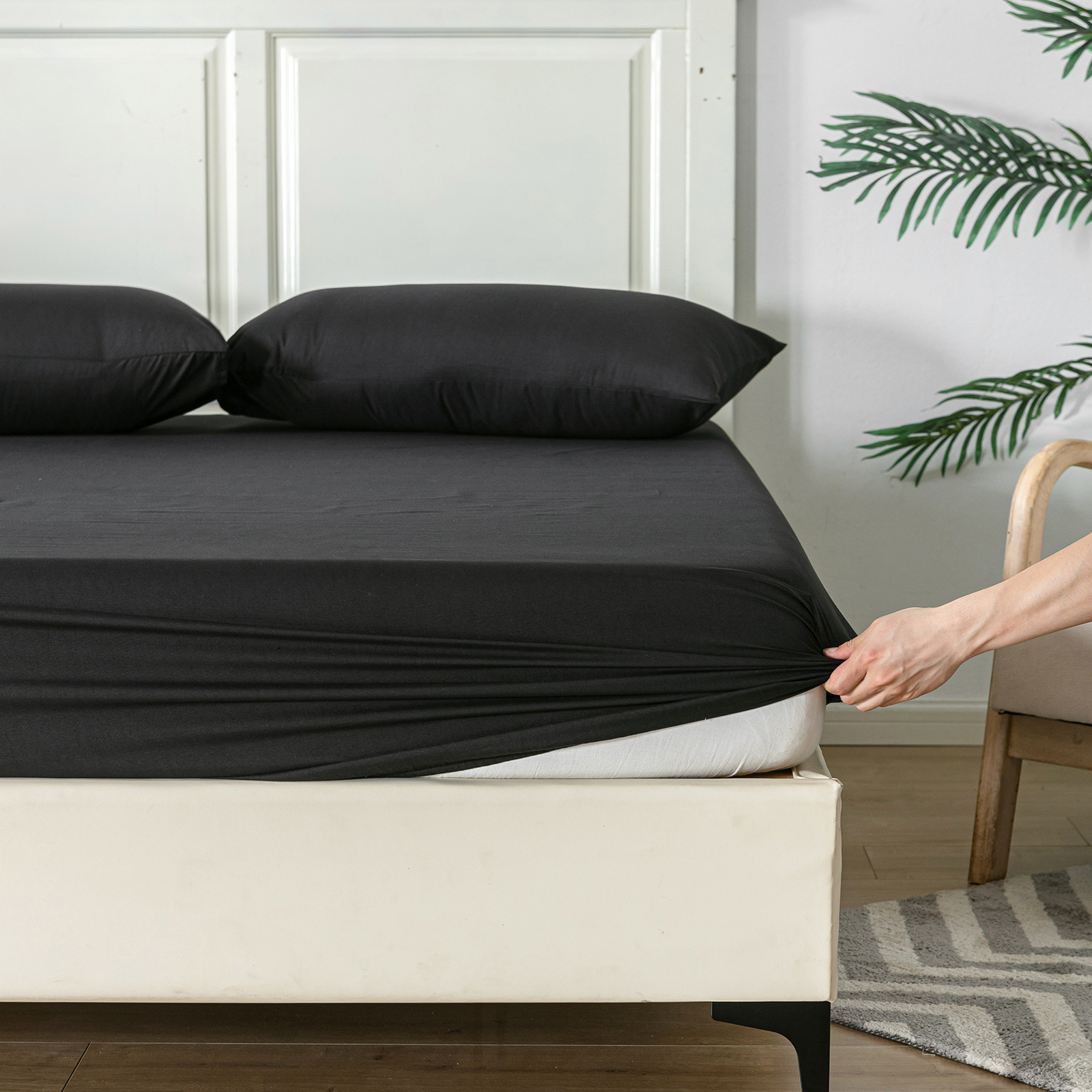 Image of Fitted Sheet 180 X 200 Cm Grey Polyester Bed Sheet 30 Cm Extra Deep Fitted Sheet Soft And Breathable Machine Washable