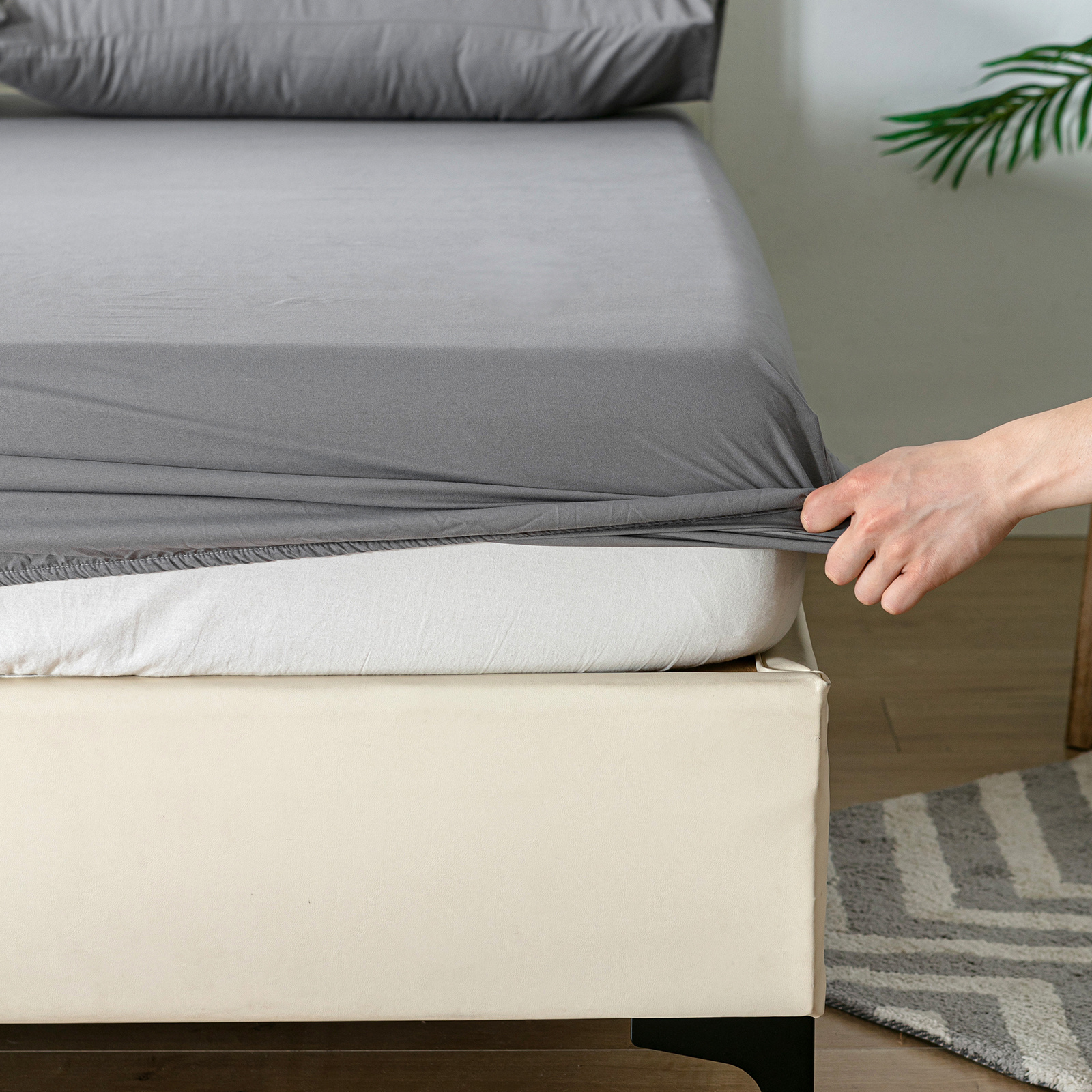 Fitted Sheet 180 X 200 Cm Grey Polyester Bed Sheet 30 Cm Extra Deep Fitted Sheet Soft And Breathable Machine Washable