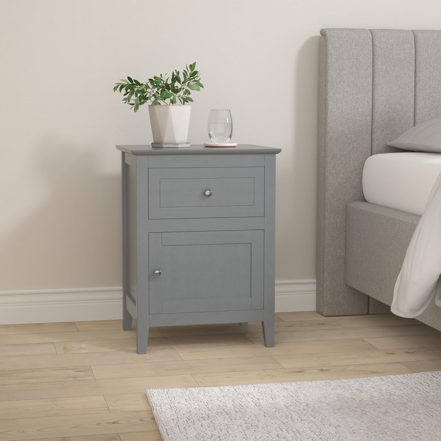 Image of Wooden Bedside Table, Nightstand With Sliding Drawer And Door, 2-tier Accent Table Side Table With Spacious Tabletop, Coffee Table For Living Room Lounge 48 X 38 .5cm (light Gray)