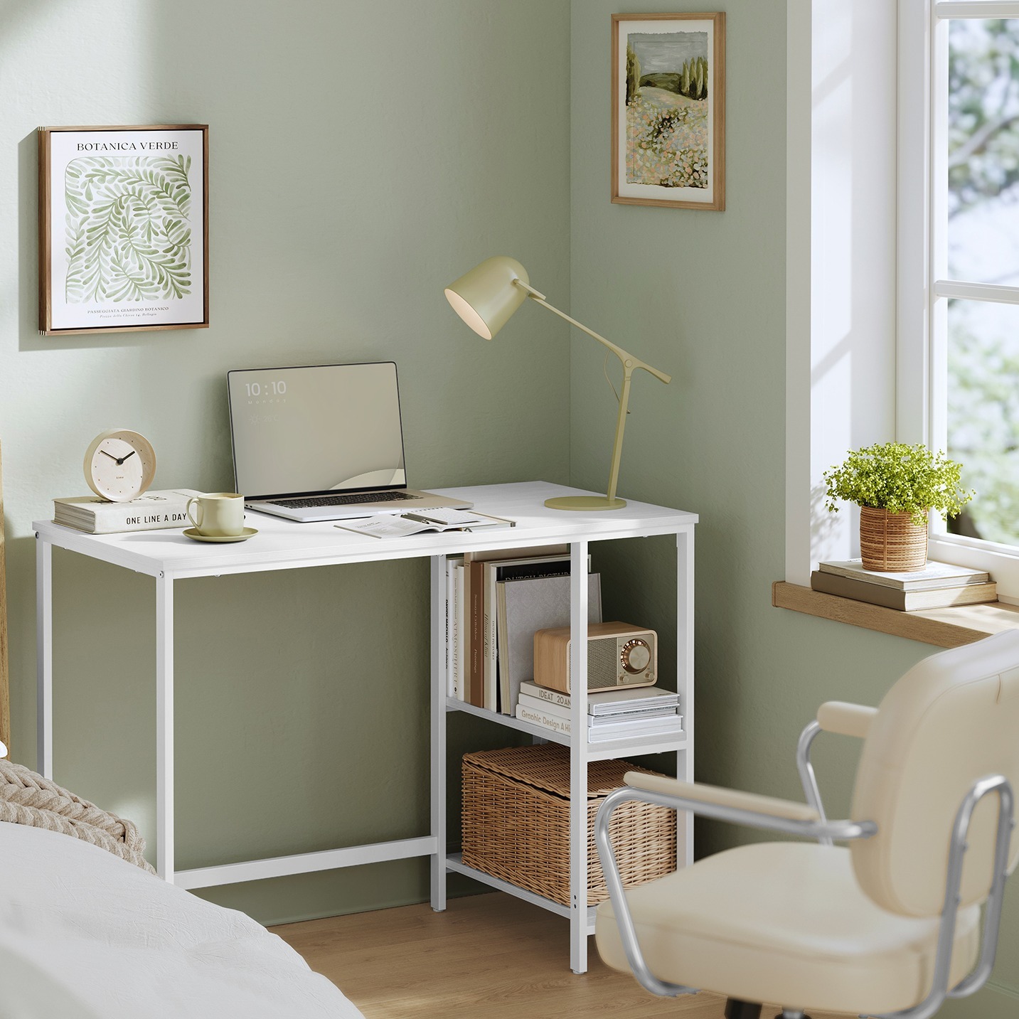 E-shop Tisch, Computertisch, Bürotisch, 100 x 50 x 76 cm, moderner Stil, für Arbeitszimmer, Schlafzimmer, Wohnzimmer，Ahornweiß，Ebenholzschwarz