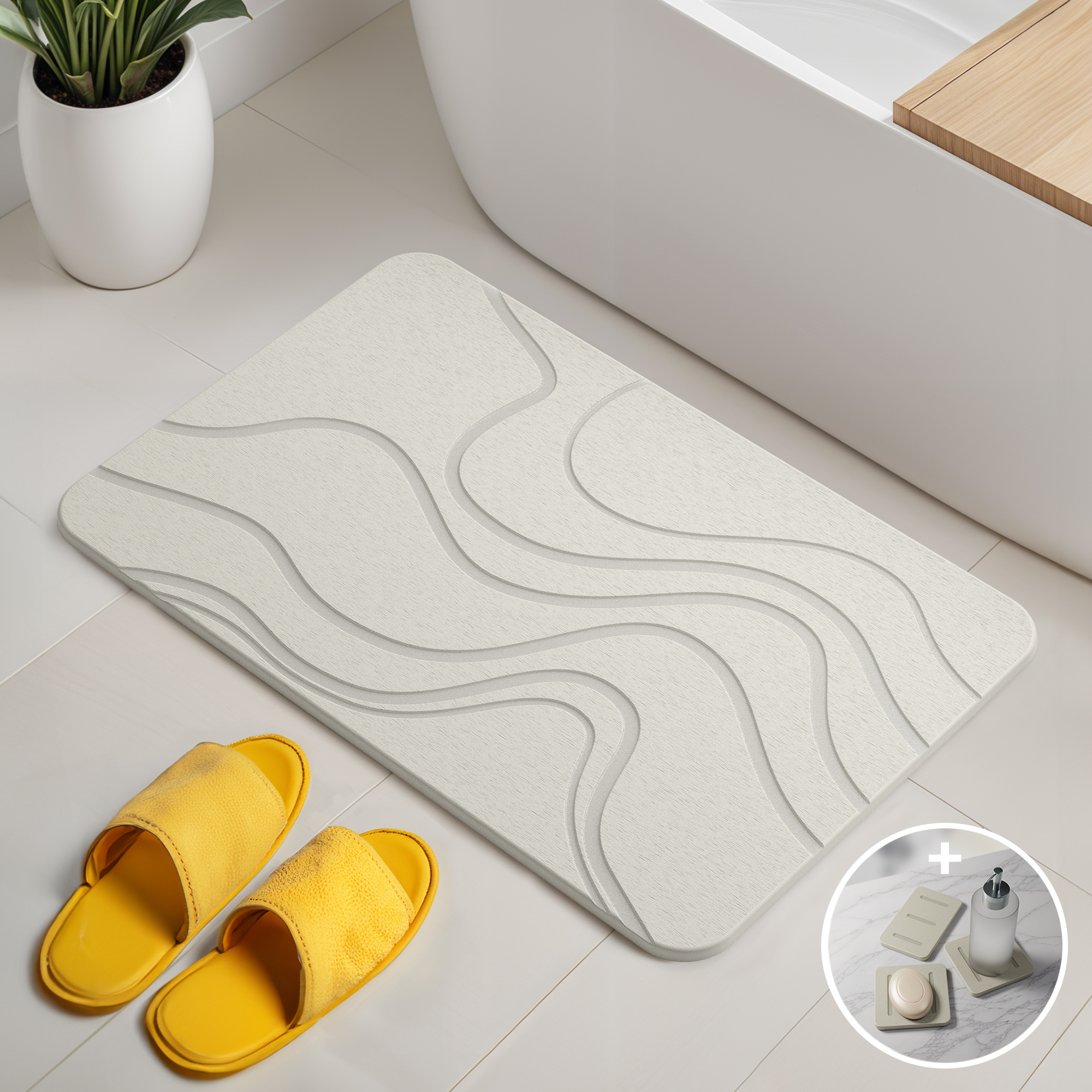 

&schiller Bath Mat Diatomite Stone Mat Quick-drying Diatomite Bath Mat Non-slip 60x39cm Bathroom, Antibacterial Stone, Set Of 5 Pieces