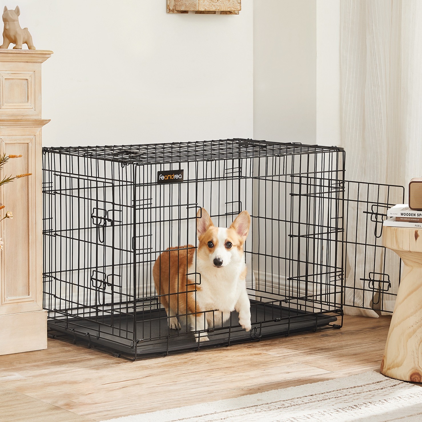 

Songmicshome Dog Cage, Foldable, With 2 Doors, Extendable Plastic Bowl